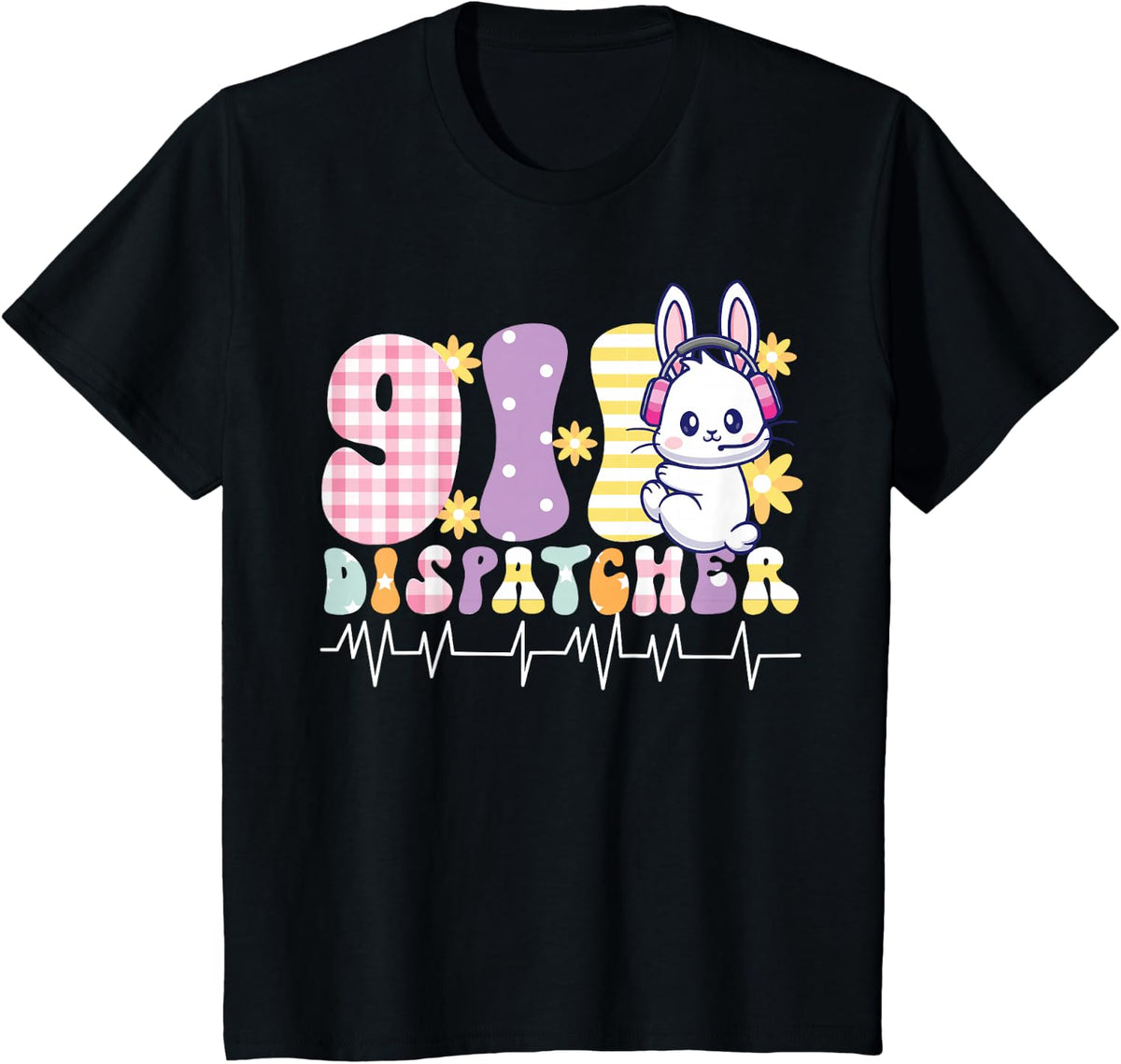 911 Dispatcher Thin Gold Yellow Line Easter 911 Dispatcher T-Shirt - Black