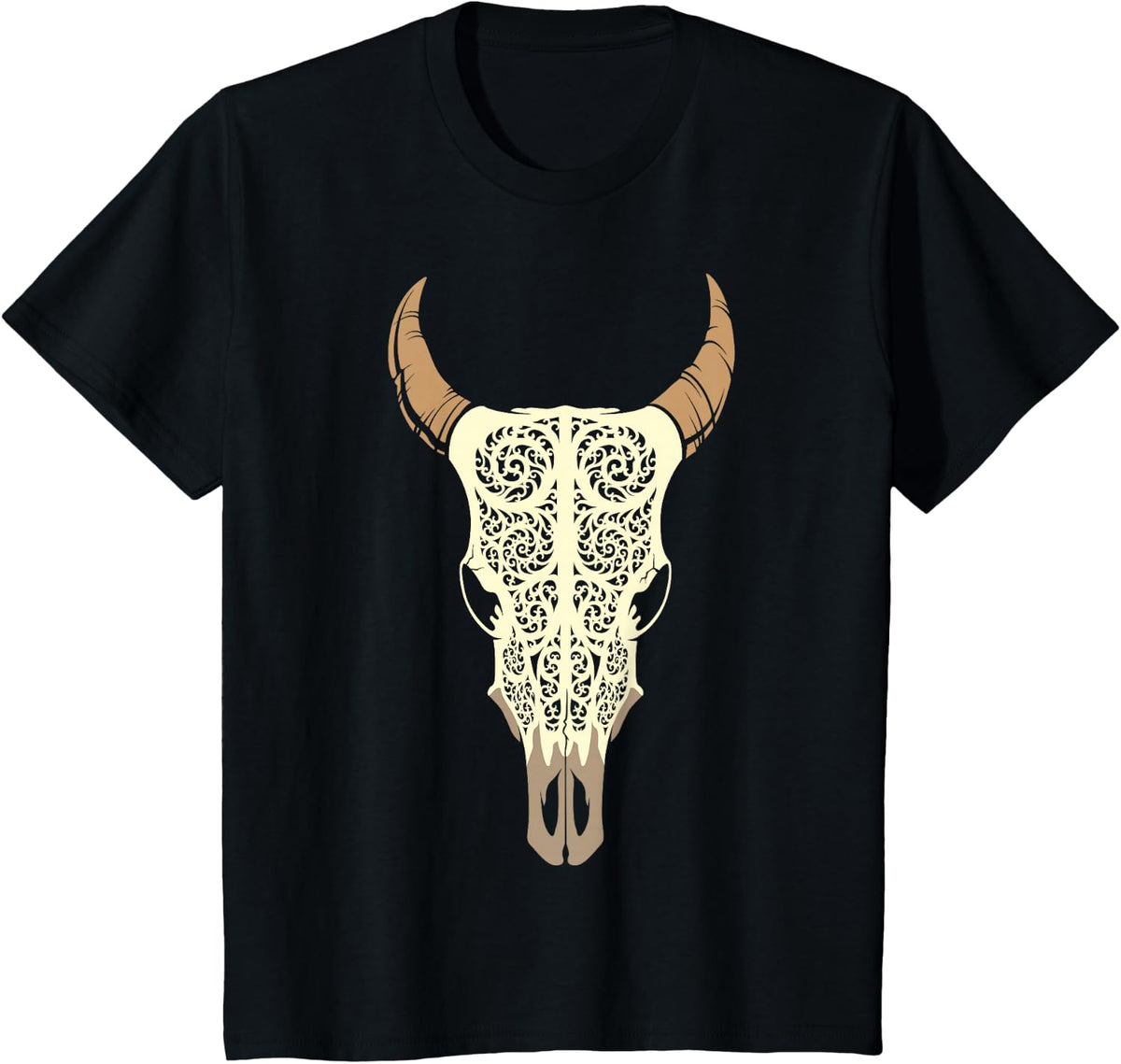 Steer Head Skull Shirt Cow Bull Horn Western Tribal Boho Tee T-Shirt - Black