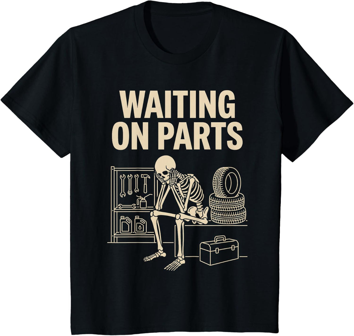 Vintage Waiting on Parts Car Garage Mechanic Wrench Humor T-Shirt - Black