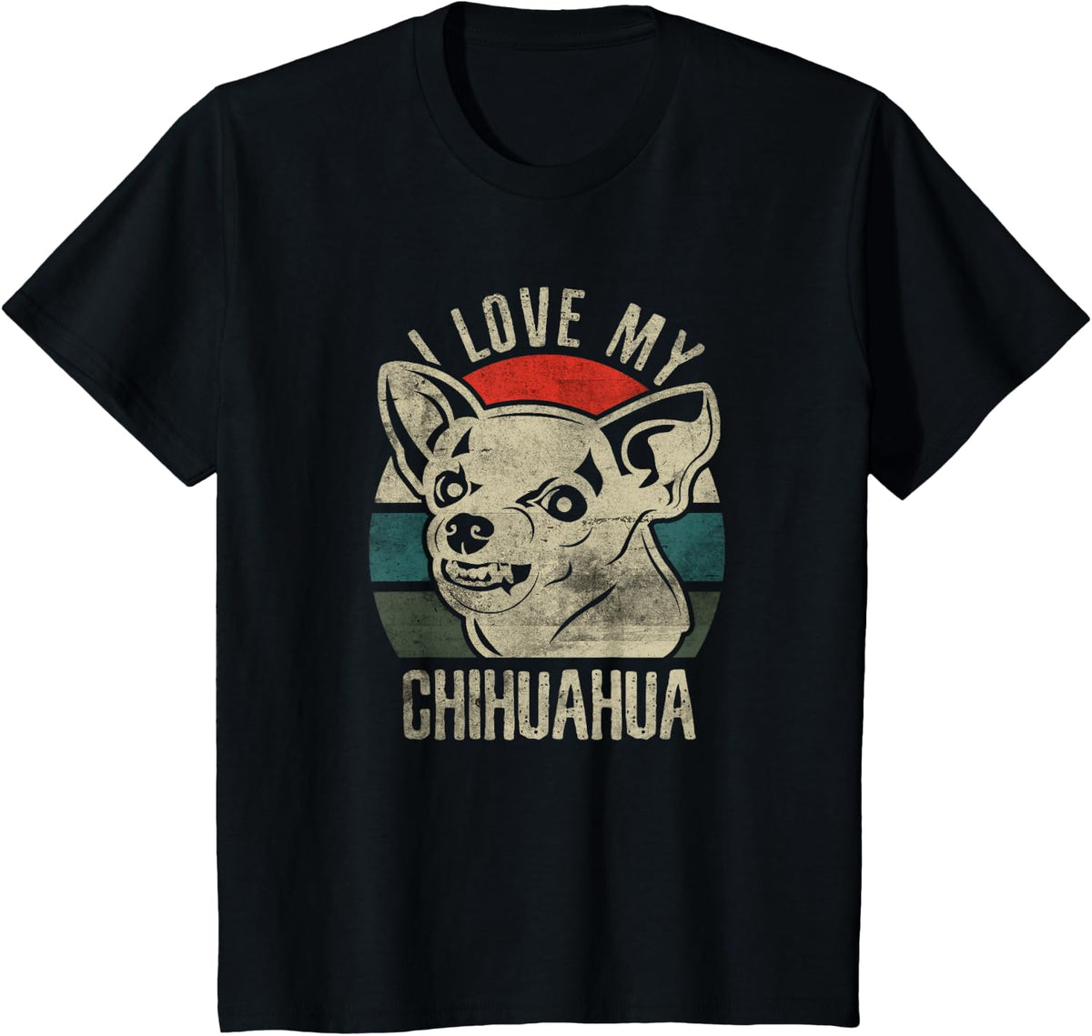 Angry Chihuahua I Love My Chihuahua Retro Sunset Vintage T-Shirt - Black