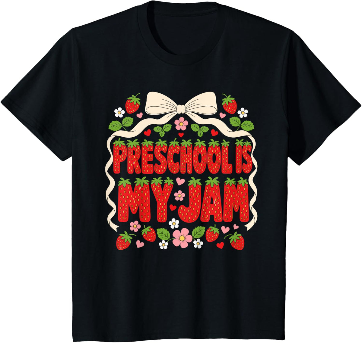 Preschool is My Jam | Coquette Strawberry Preschool Teacher T-Shirt - Black