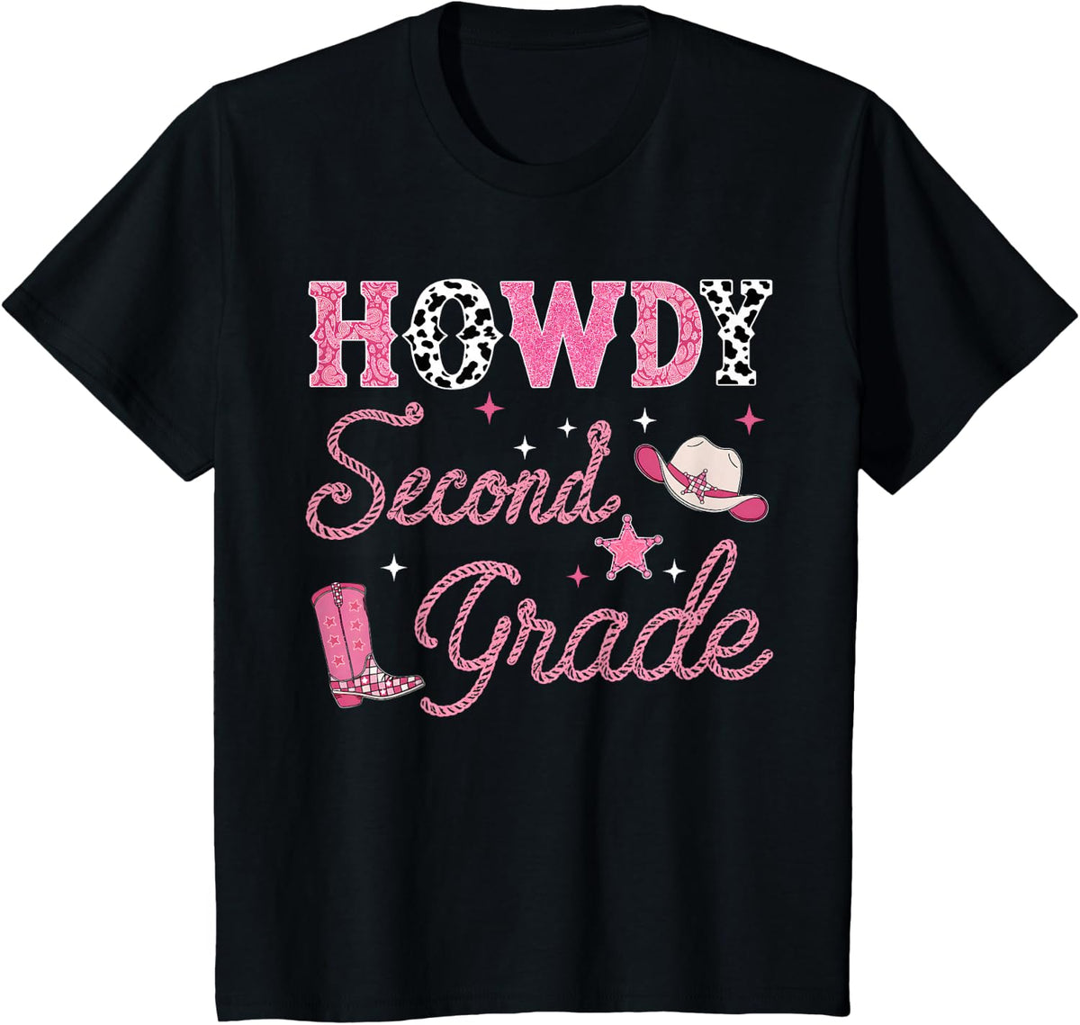 Howdy Second Grade Back to School Teacher Girl Western Rodeo T-Shirt - Black