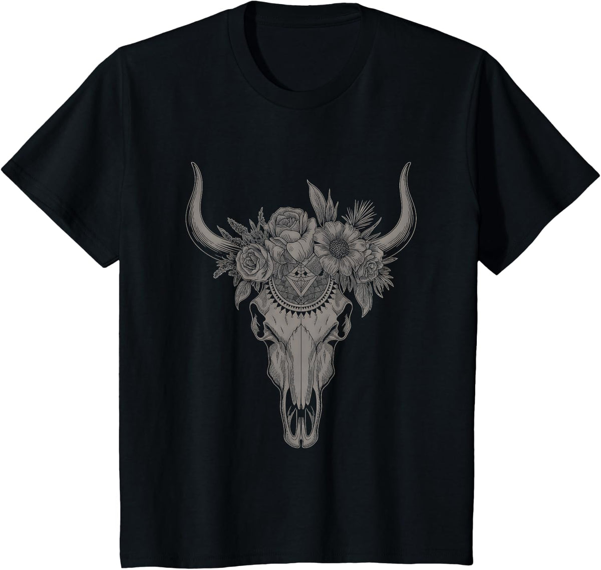 Western Cow Skull Vintage Boho Bull Skull Western Country T-Shirt - Black
