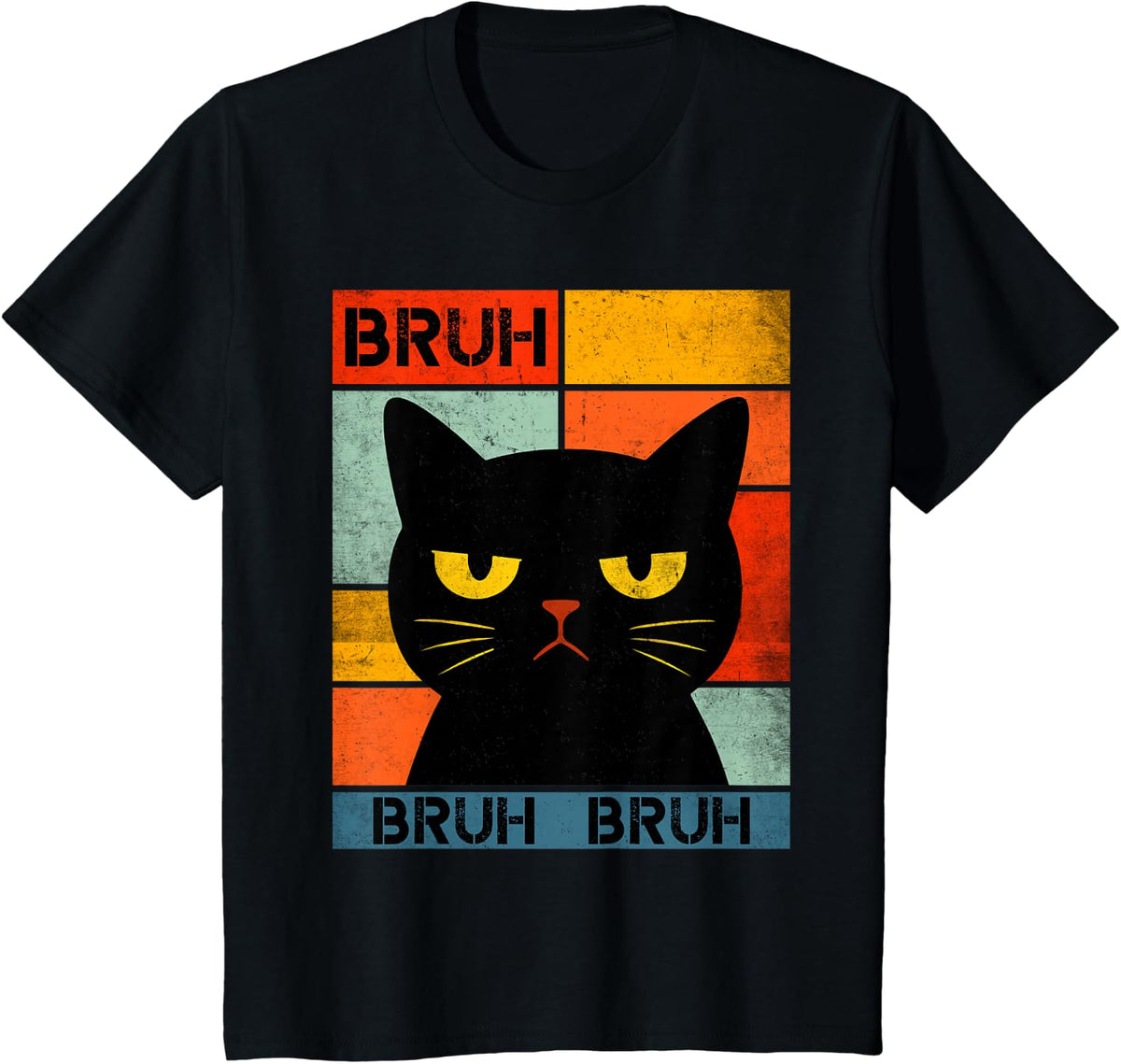 Funny Bruh Cat Meme Shirt Teens Boys Girls Men Women Retro T-Shirt - Black