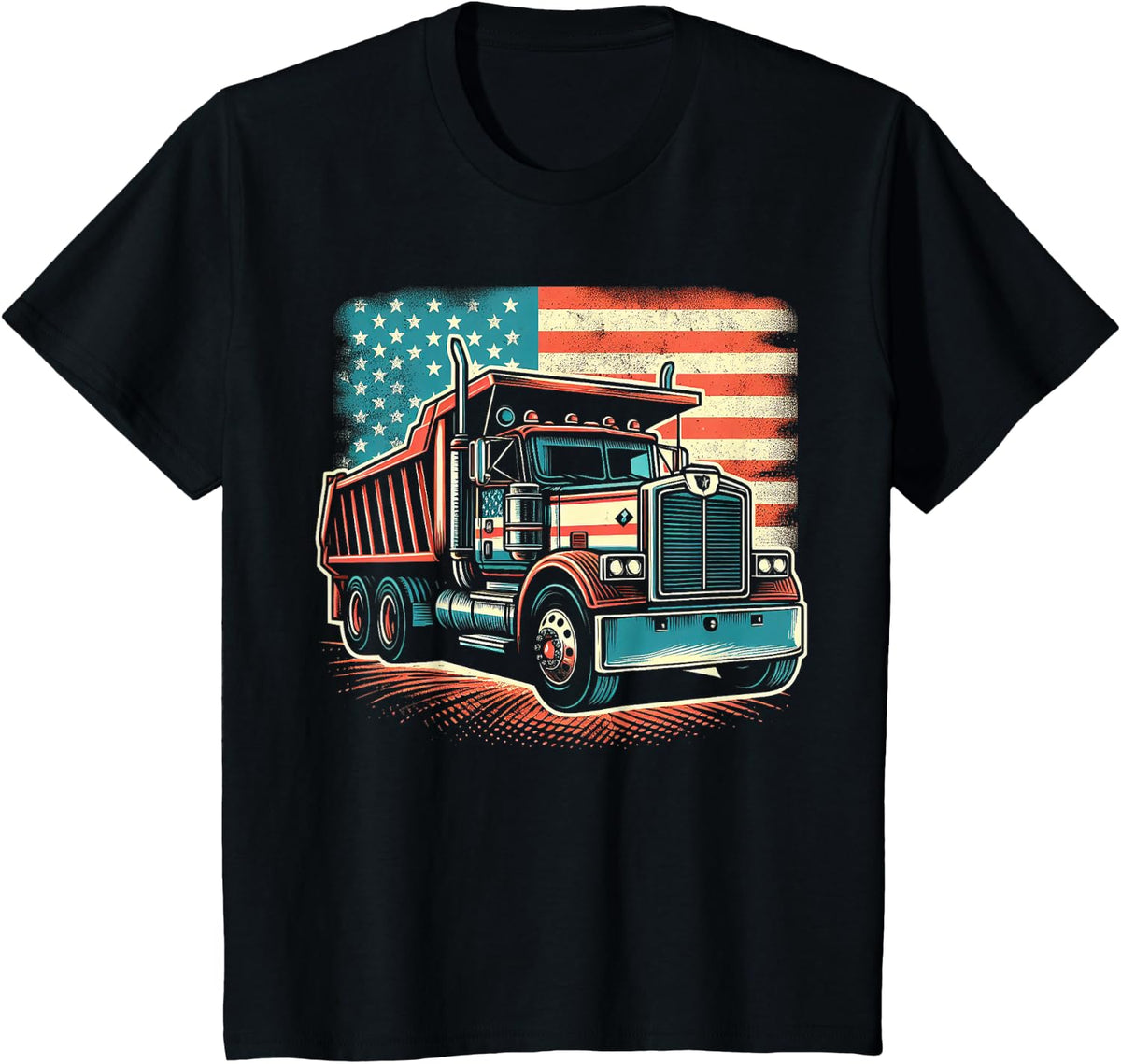 Dump Truck Driver American Flag Trucker Vintage Men Women T-Shirt - Black