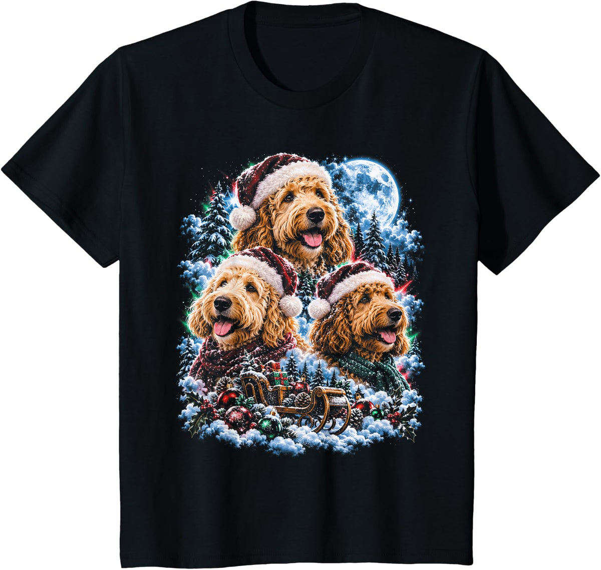 Christmas Goldendoodle Xmas Tree Santa Bootleg Doodle Dog T-Shirt - Black