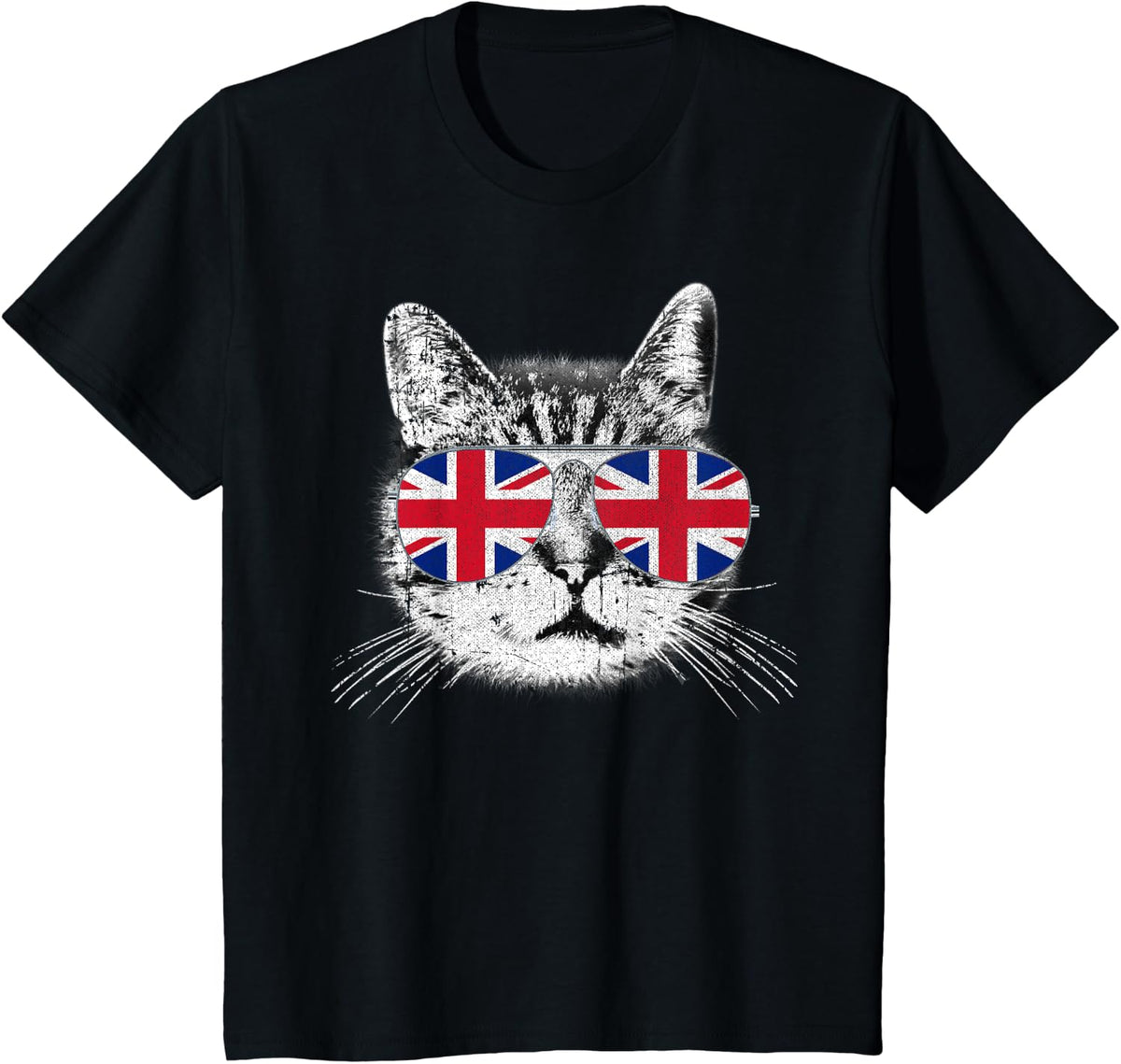 UK Union Jack British Flag England Cat Sunglasses Gift T-Shirt for Men Women Kids - Black