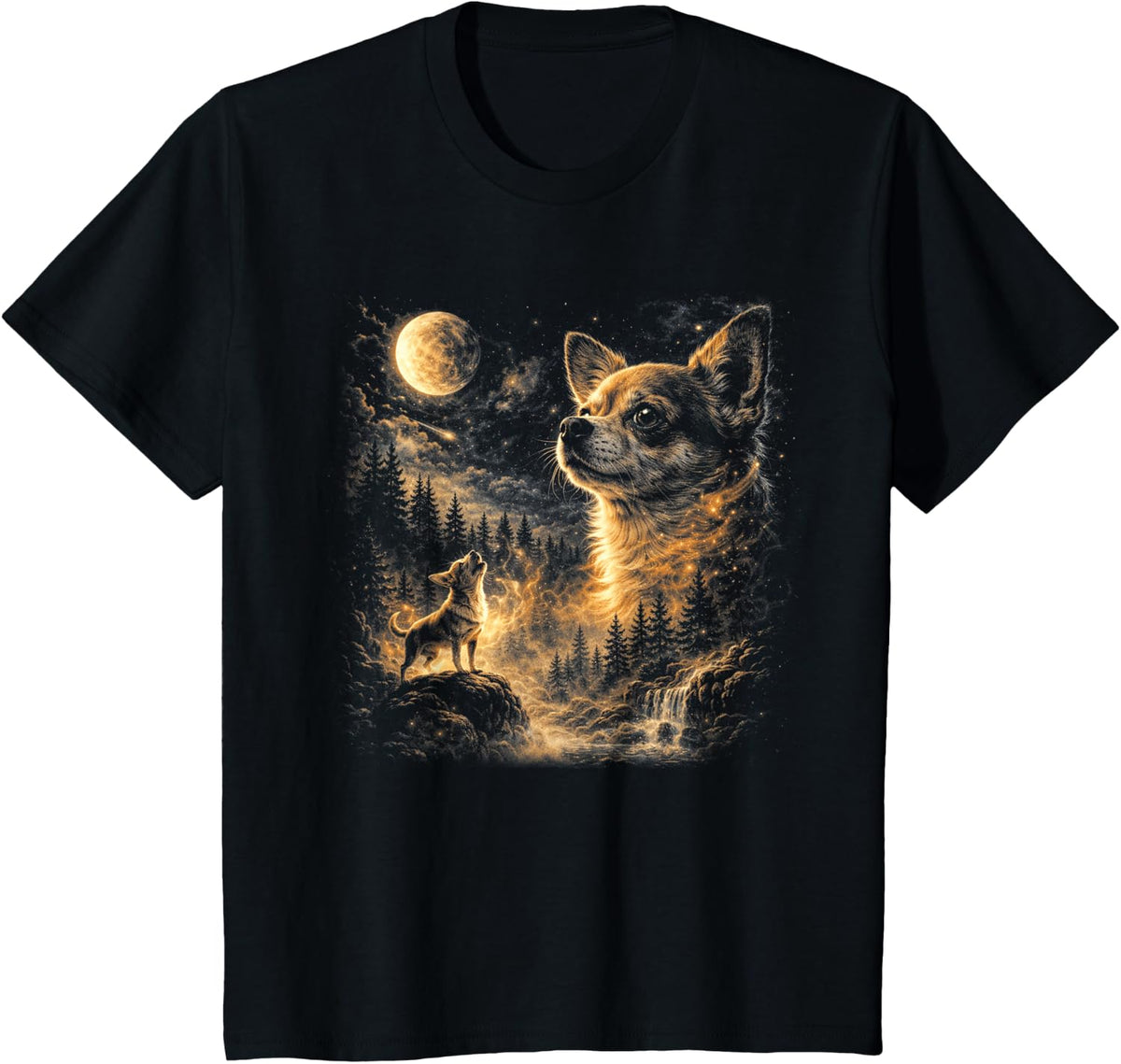 Chihuahua Howling At The Moon Shirt Vintage 90s Retro Animal Tees T-Shirts - Black