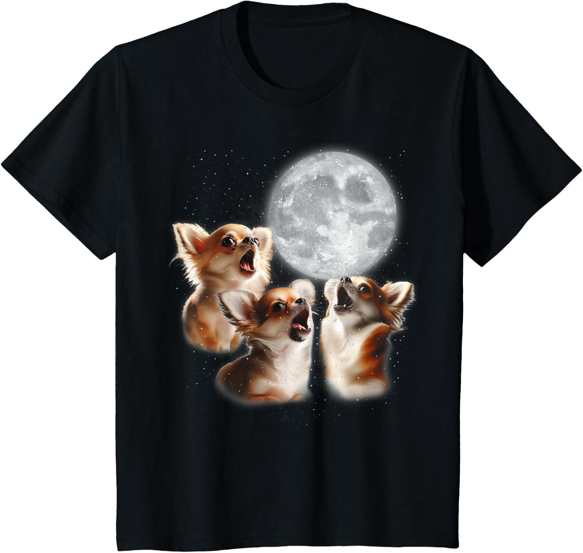 3 Chihuahuas Howling At The Moon Funny Pet Chihuahua Dog Kid T-Shirt - Black