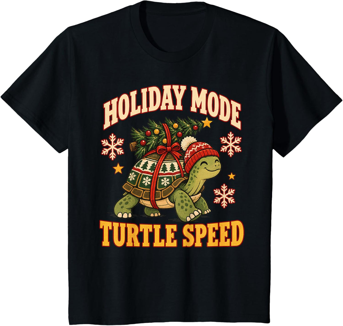 Holiday Mode Turtle Speed Funny Christmas Tortoise T-Shirt - Black