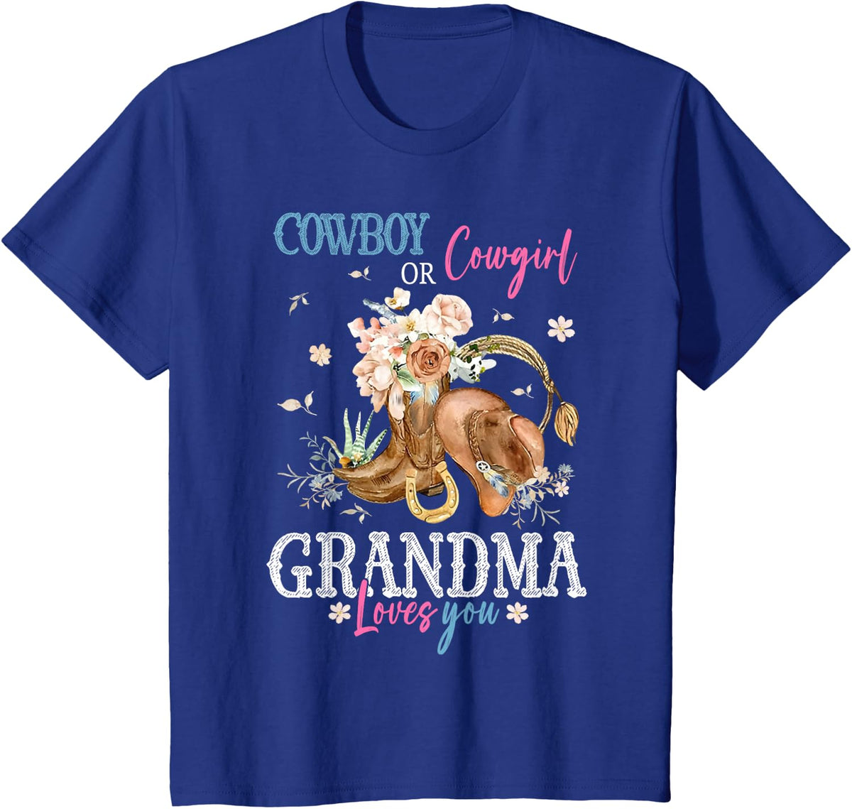 Cowboy or Cowgirl Gender Reveal Party Announcement Grandma T-Shirt - Royal Blue
