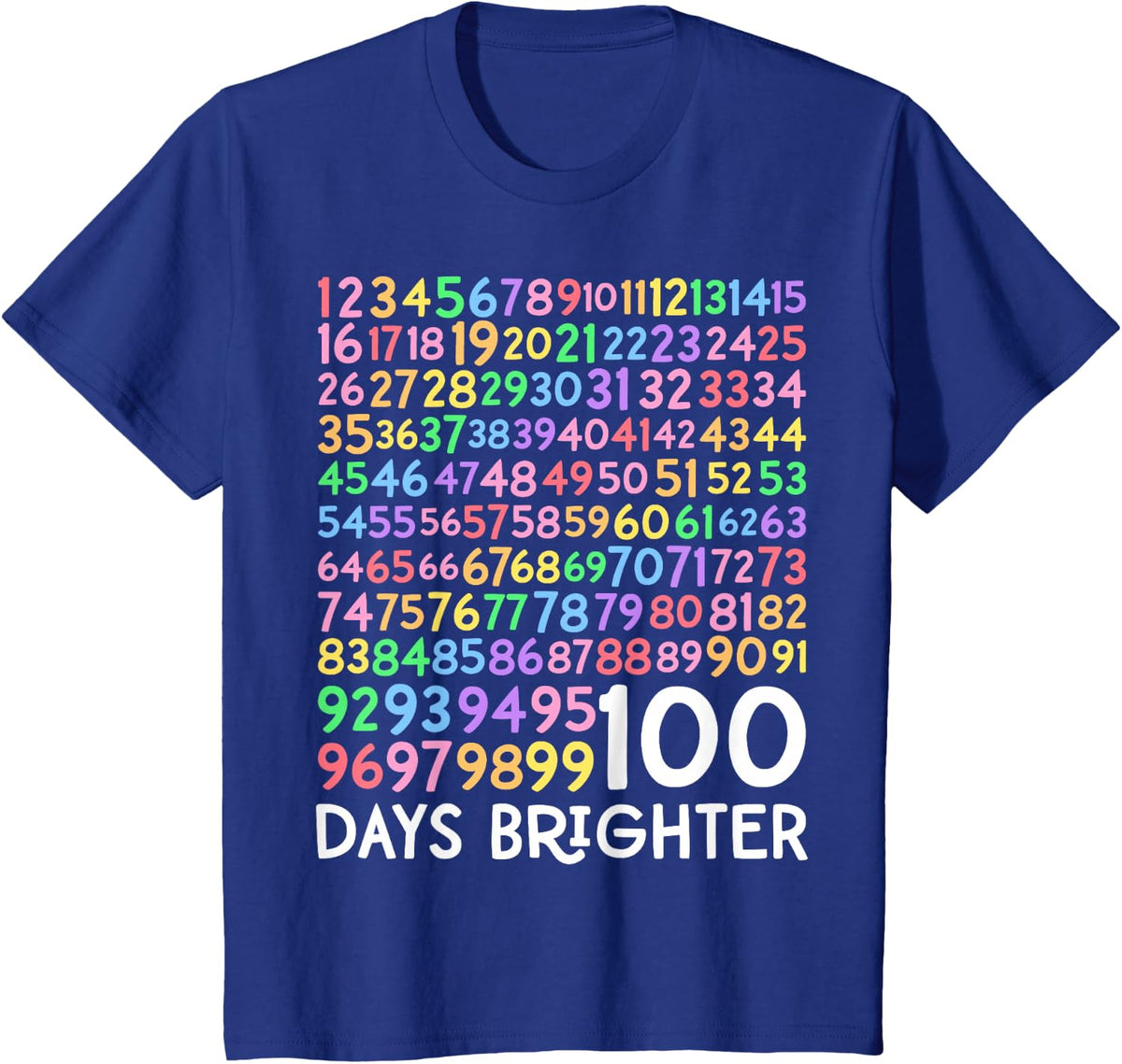 100th Day of School Teacher 100 Days Brighter Math Numbers T-Shirt - Royal Blue