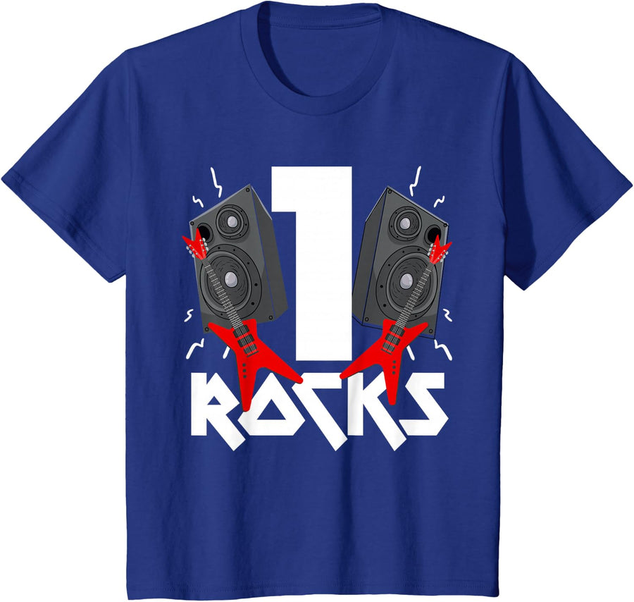 1 Rocks Birthday Party 1 Year Old Rock N Roll Star 1st Gift T-Shirt - Royal Blue