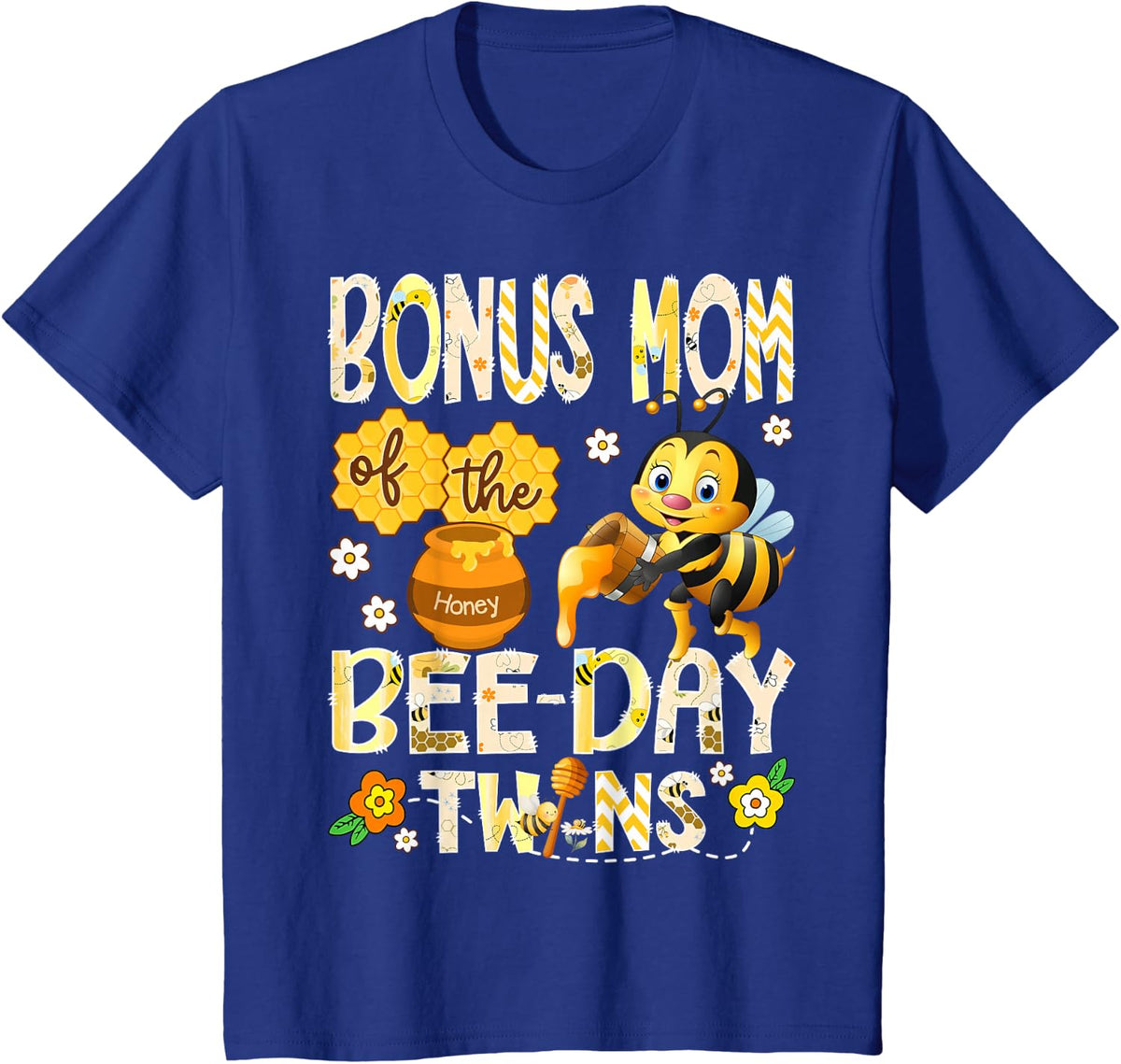 Bonus Mom of The Bee-Day Twins Funny Bonus Mom to Bee T-Shirt - Royal Blue