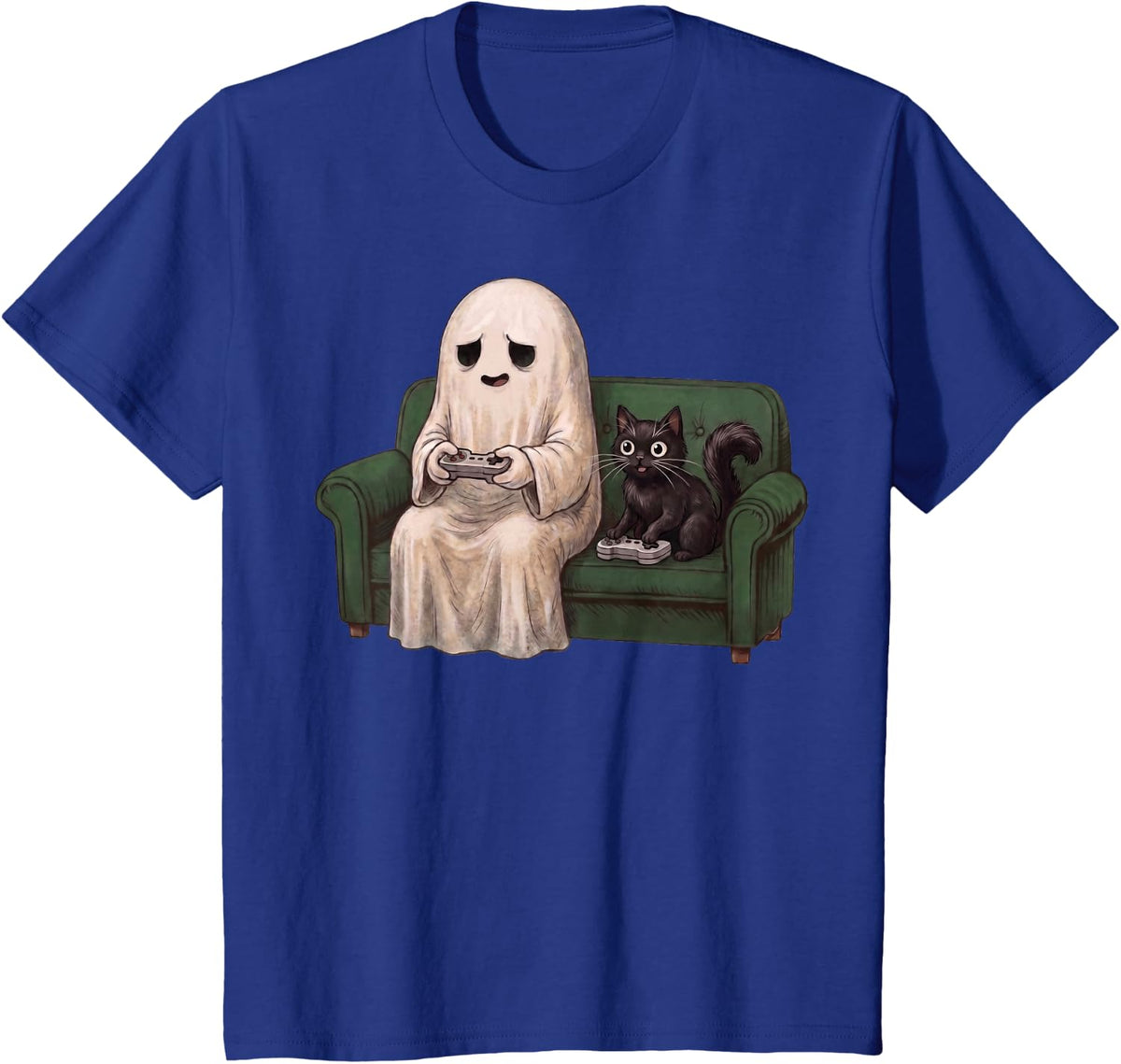 Cute Halloween Shirt Gaming Boo Ghost Black Cat Spooky Gamer Tee T-Shirt - Royal Blue
