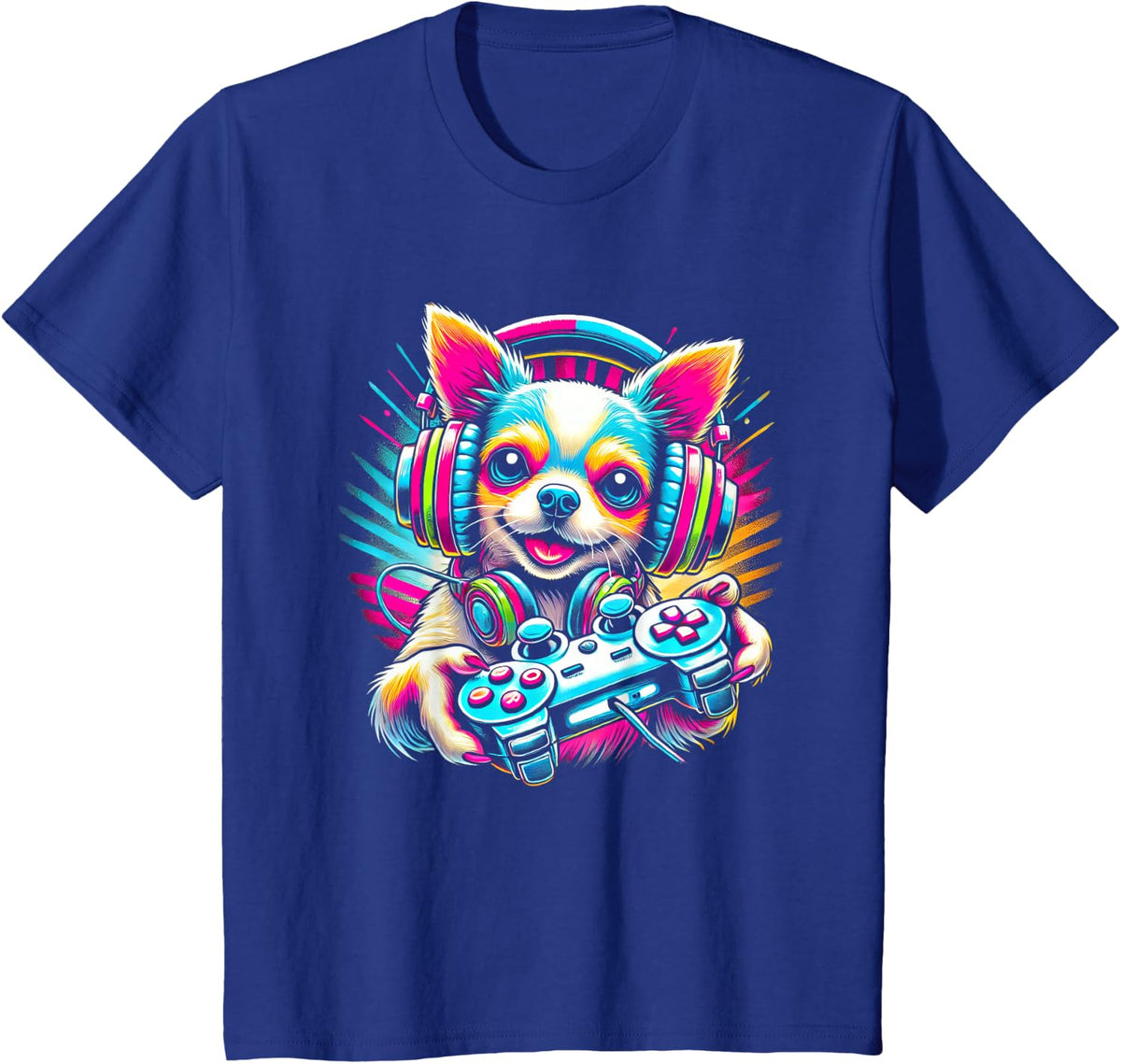 Chihuahua Dog Video Game Controller Colorful T-Shirt - Royal Blue