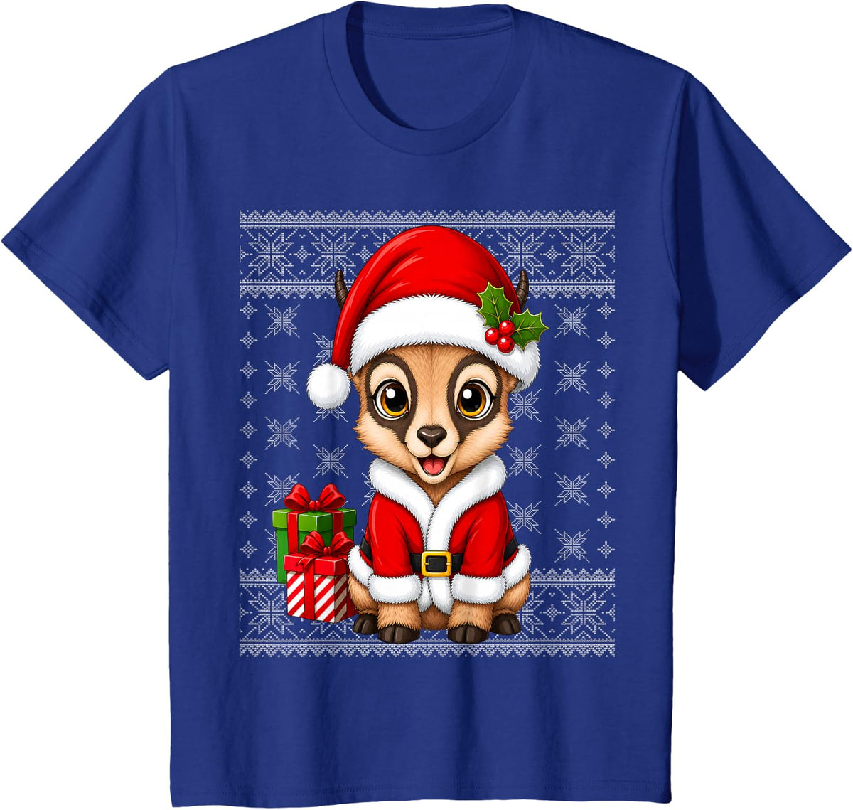 Chamois Goat in Christmas Santa Costume Ugly Sweaters Xmas T-Shirt - Royal Blue