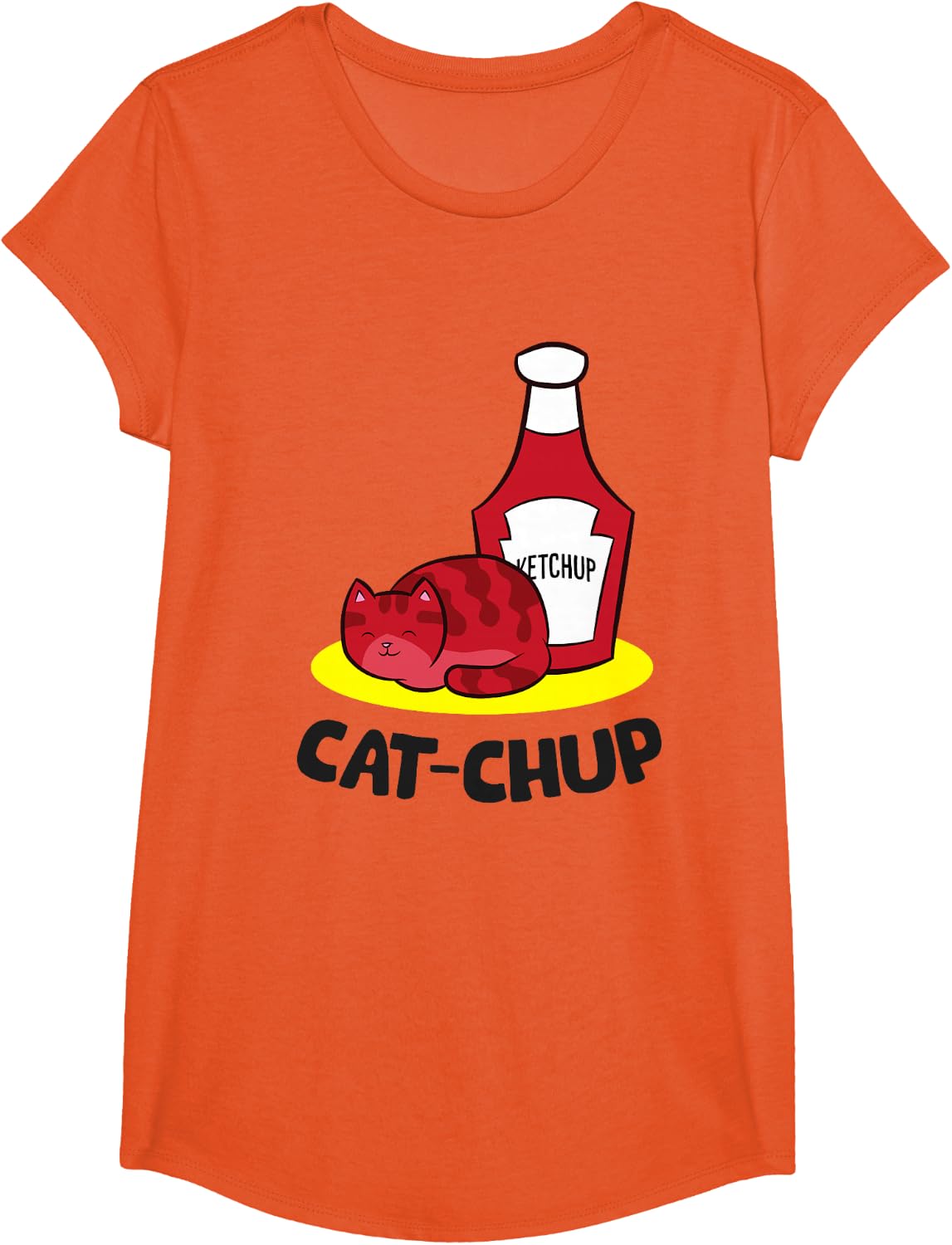 Ketchup Cat Lover Cat Chup Funny Ketchup T-Shirt - Girls Orange