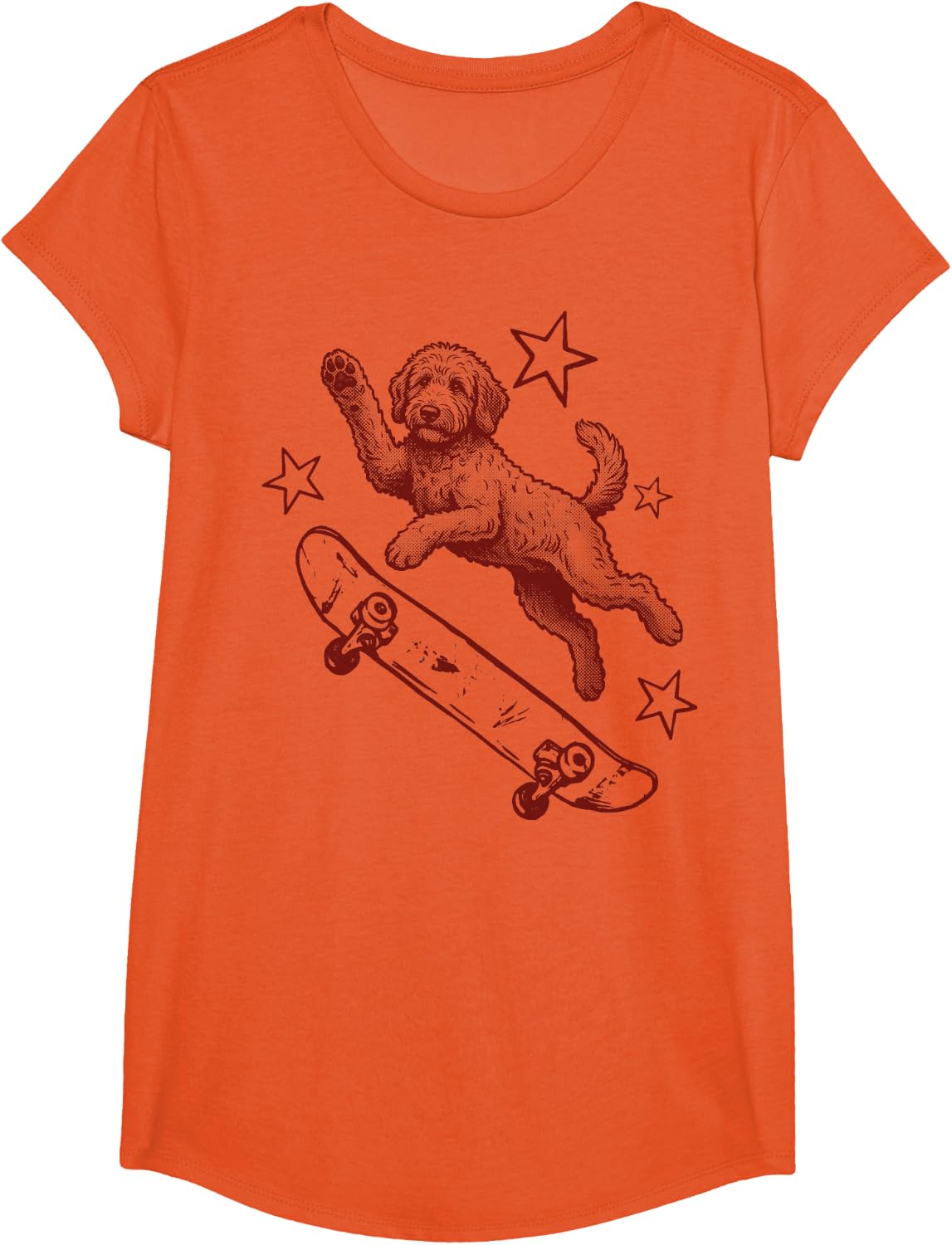 Goldendoodle Skateboard Graphic T-Shirt - Girls Orange