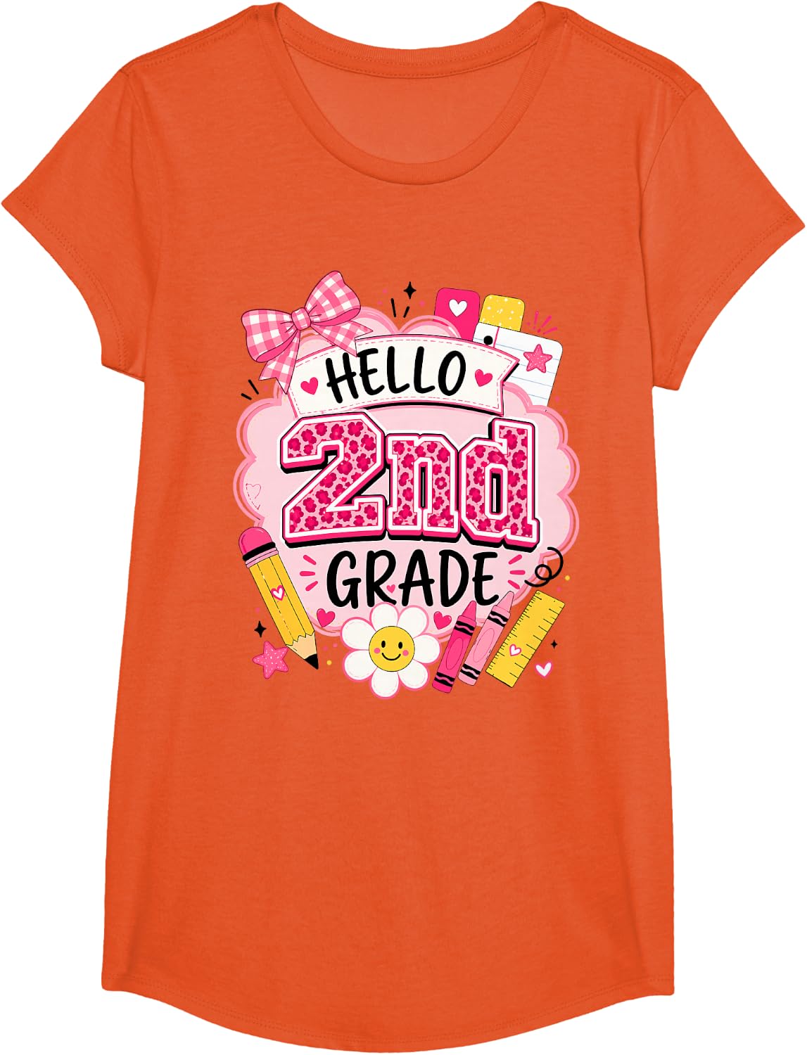 Hello 2nd Grade Back to School Tees Girls Teacher T Shirts School Supplies - Girls Orange