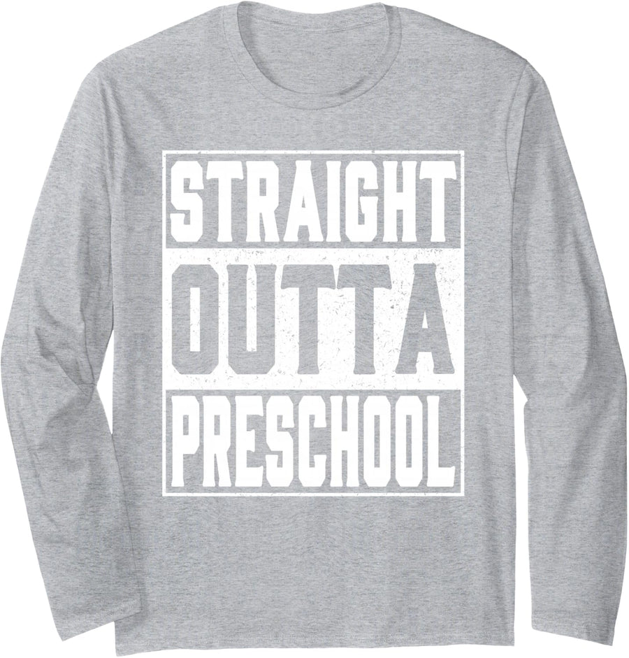 Straight Outta Preschool School Graduation 2026 Boys & Kids Long Sleeve T-Shirt - Adult Unisex Heather Grey