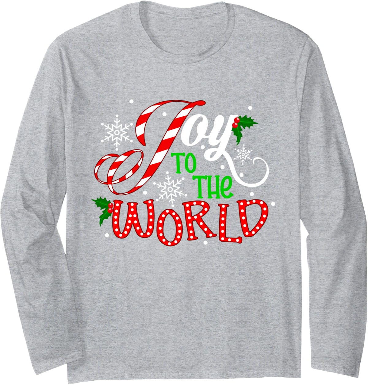 Joy to The World Candy Cane Christmas Pajamas Xmas Kids Long Sleeve T-Shirt - Adult Unisex Heather Grey