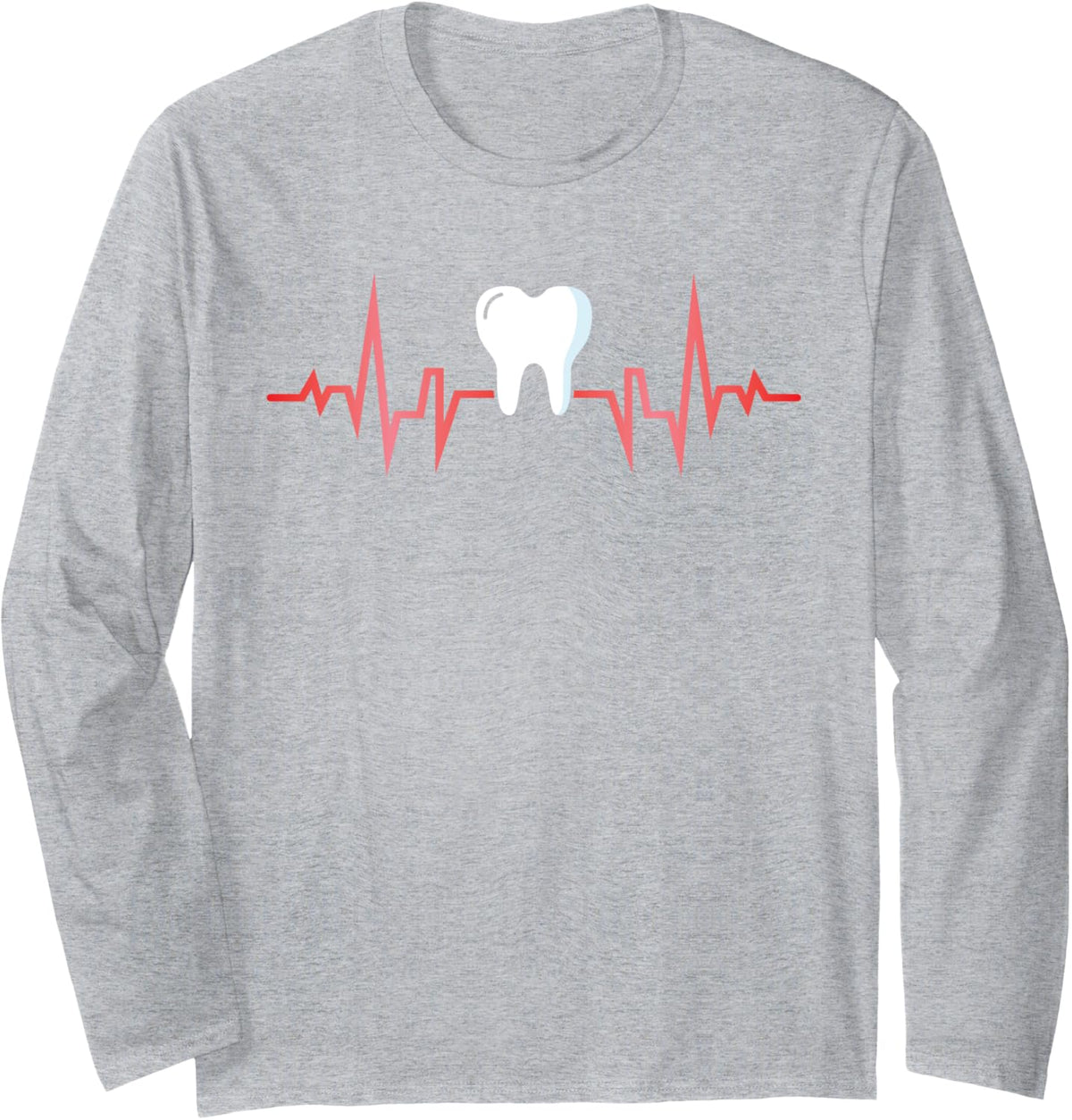 Heartbeat Tooth Dental Apparel for Dentists and Assistants Long Sleeve T-Shirt - Adult Unisex Heather Grey