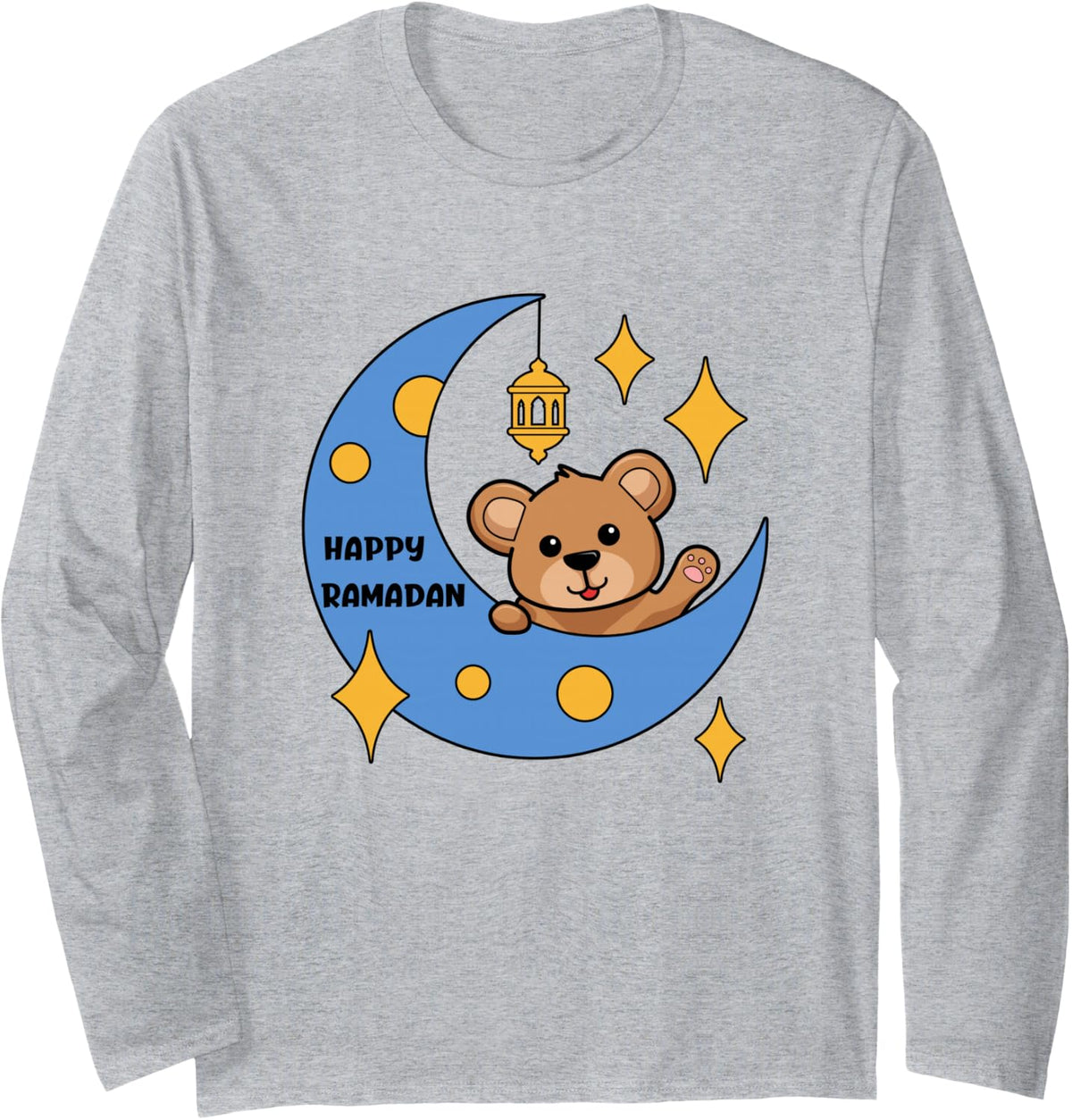 Kids Cute Happy Ramadan Mubarak Ramadan Kareem Eid Mubarak Long Sleeve T-Shirt - Adult Unisex Heather Grey