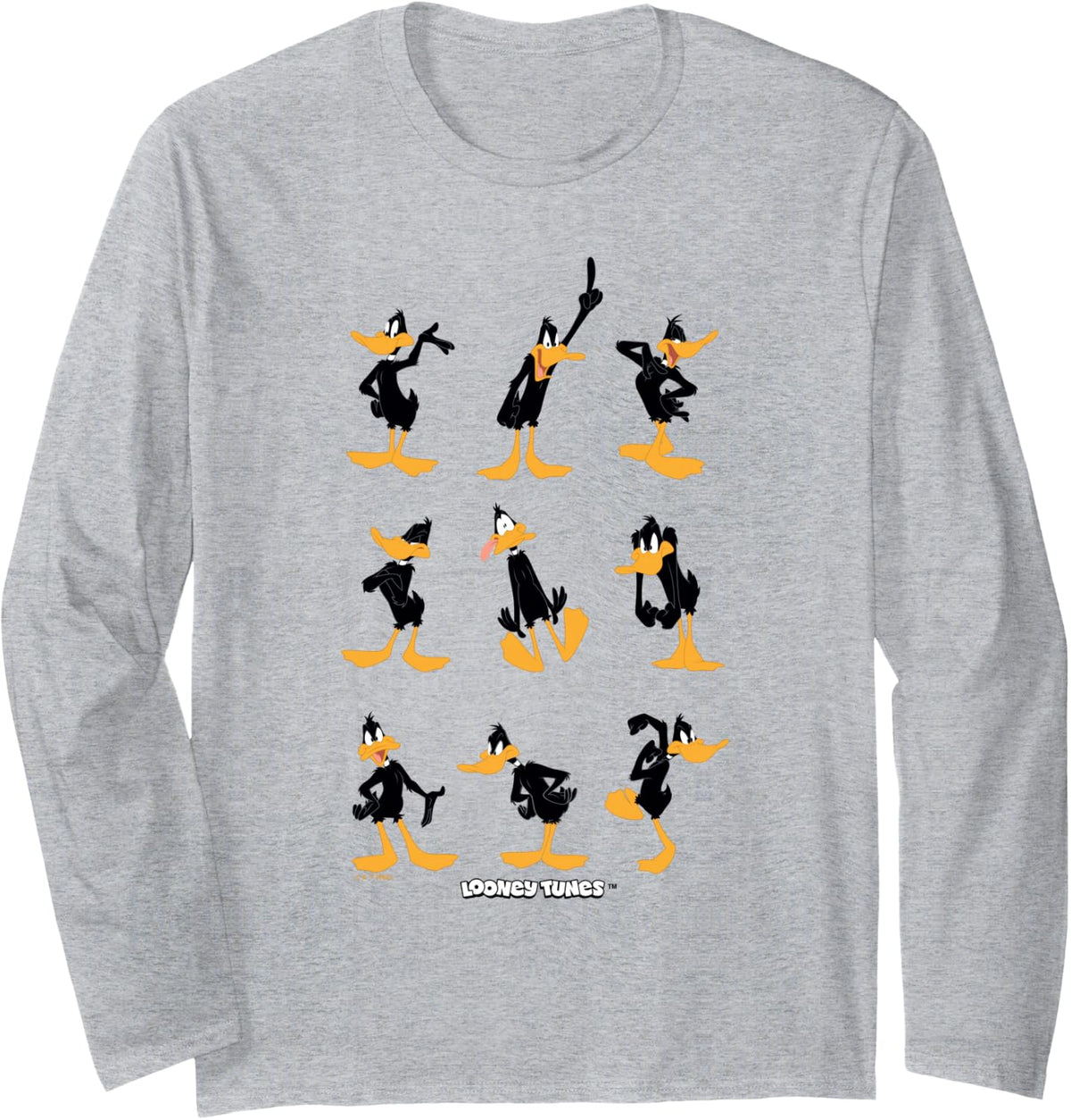 Looney Tunes Daffy Duck Character Poses Long Sleeve T-Shirt - Adult Unisex Heather Grey