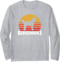 Cute Mens Womens Retro Vintage Sunset Bernedoodle Dog Lover Long Sleeve T-Shirt - Adult Unisex Heather Grey