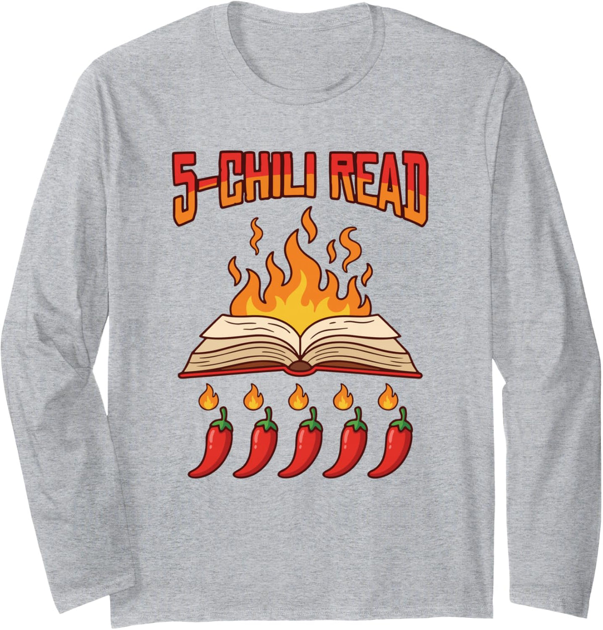 5-Chili Read Spicy Romance Book Lover Club Long Sleeve T-Shirt - Adult Unisex Heather Grey