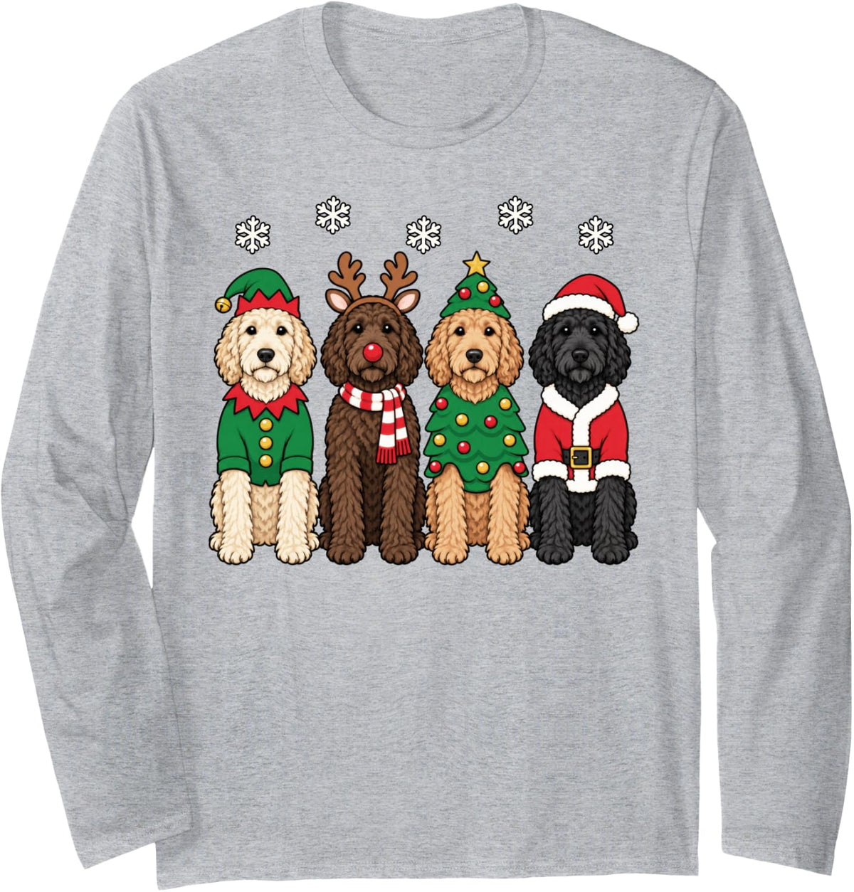 Labradoodle Christmas Reindeer Santa Dog Lover Long Sleeve T-Shirt - Adult Unisex Heather Grey