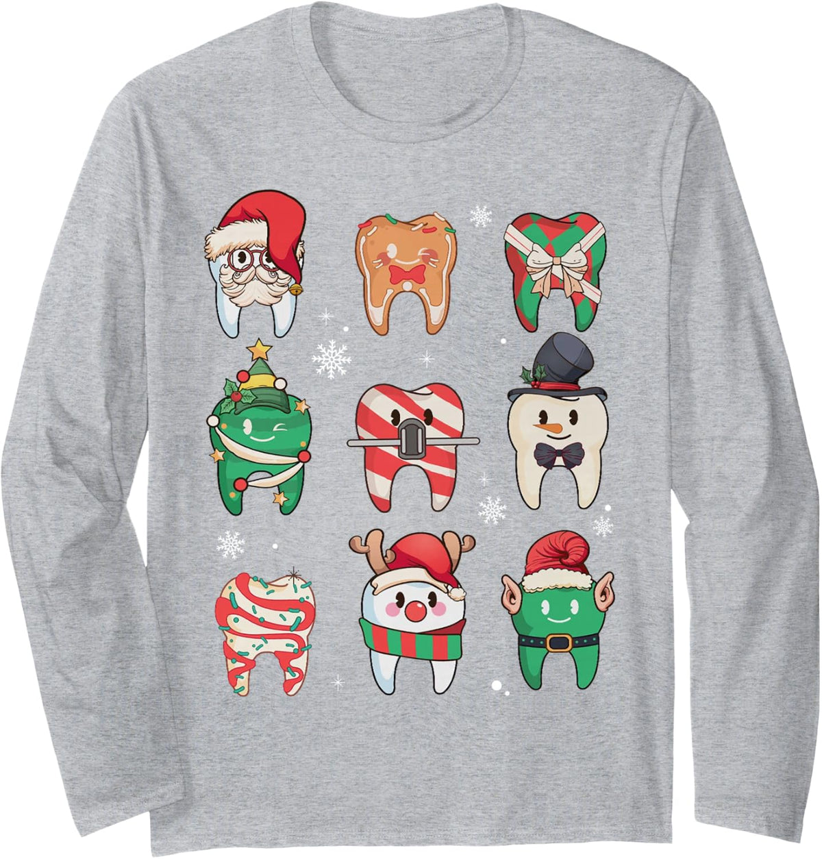 Christmas Teeth Santa Funny Christmas Dentist Long Sleeve T-Shirt - Adult Unisex Heather Grey