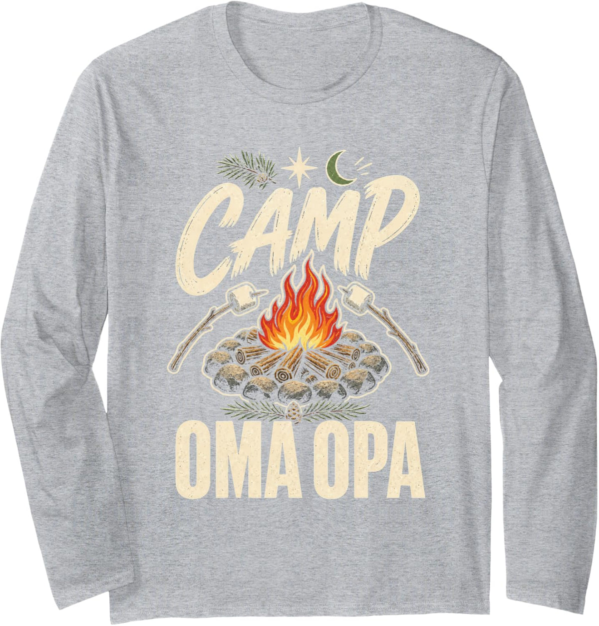 Camping Grandma Grandpa Camp Oma Opa Campfire Marshmallow Long Sleeve T-Shirt - Adult Unisex Heather Grey
