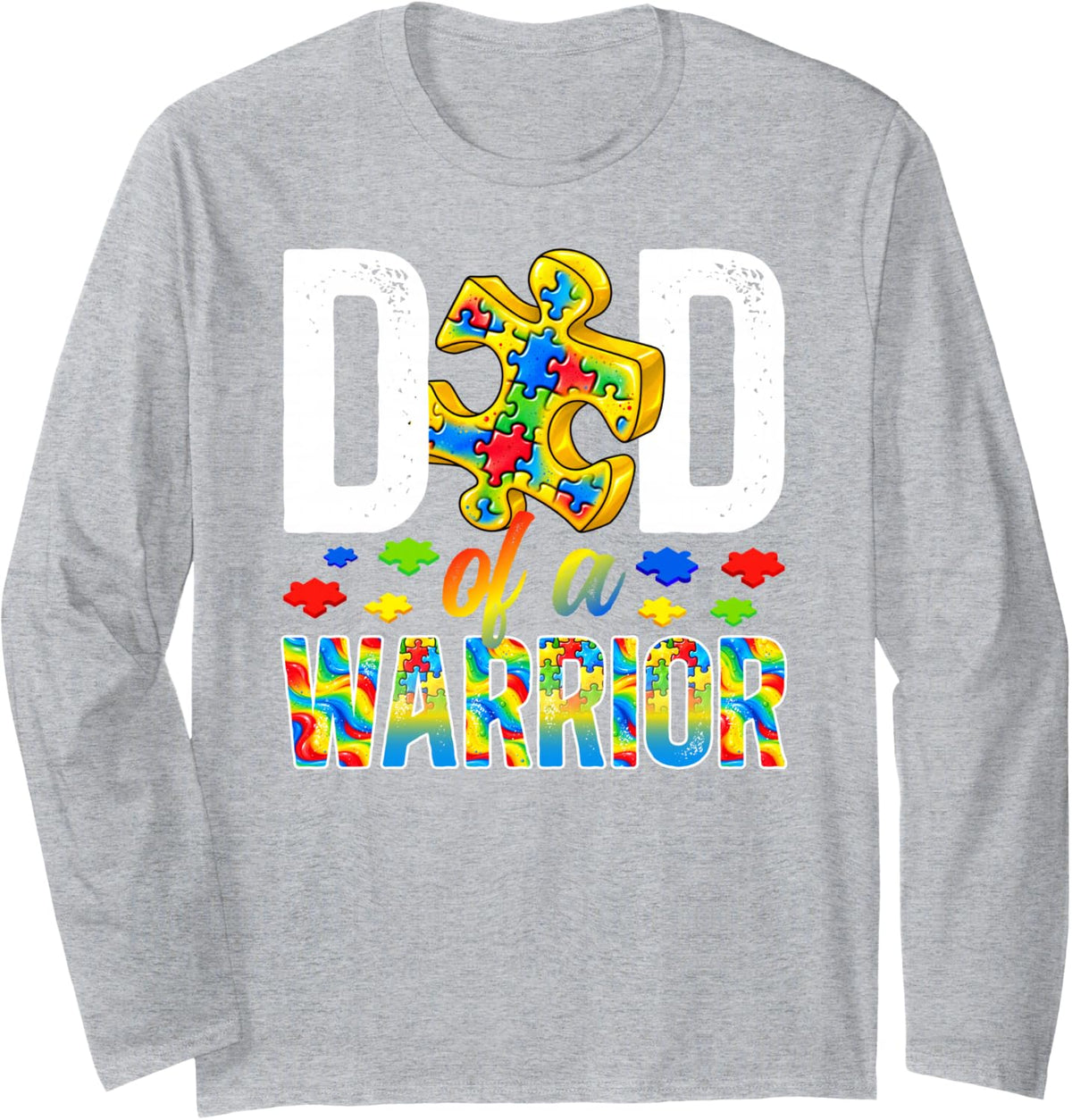 Dad of an Autism Warrior Father Proud Autism Dad Long Sleeve T-Shirt - Adult Unisex Heather Grey