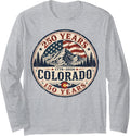 America 250 Colorado 150 Years American Flag 4th of July Tee Long Sleeve T-Shirt - Adult Unisex Heather Grey