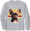 Funny French Bulldog Retro Outfits Clothes Cute Frenchie Dog Long Sleeve T-Shirt - Adult Unisex Heather Grey