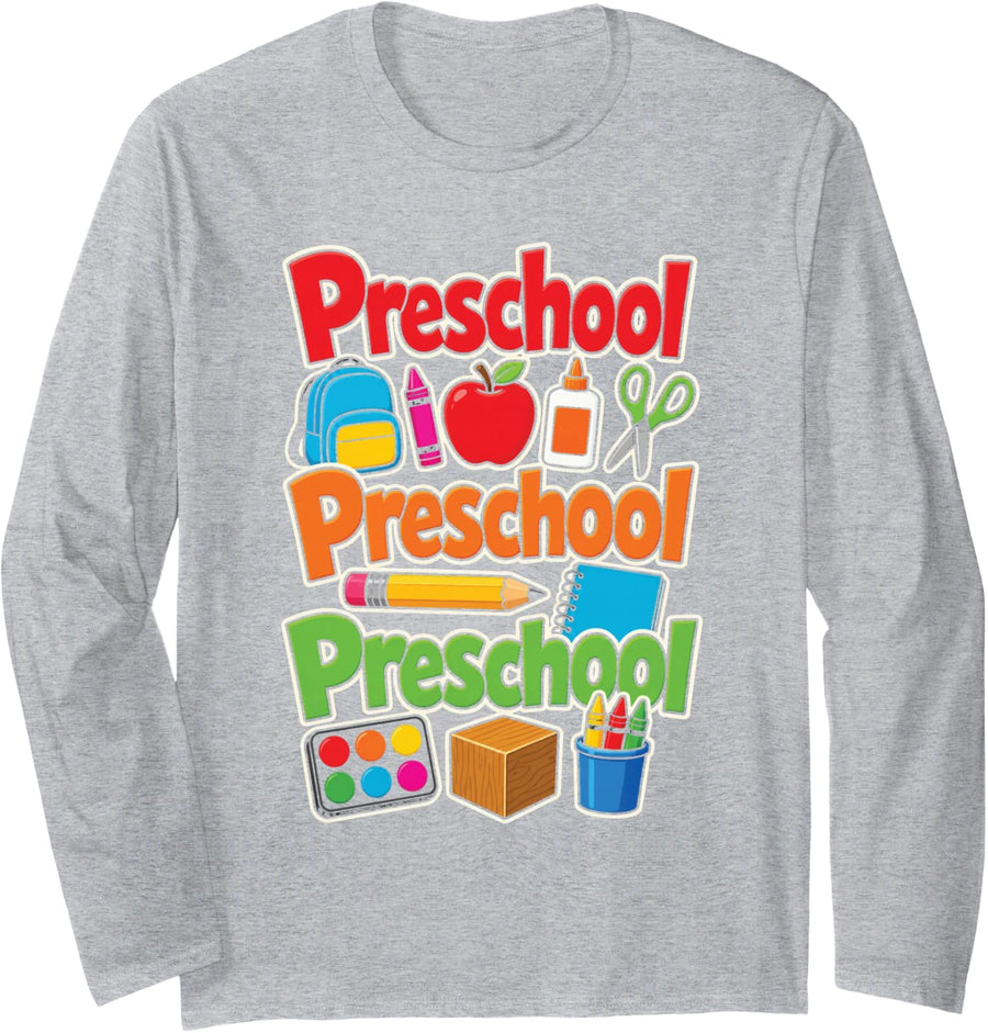 Preschool Pre-K First Day of Elementary School Gift Long Sleeve T-Shirt - Adult Unisex Heather Grey