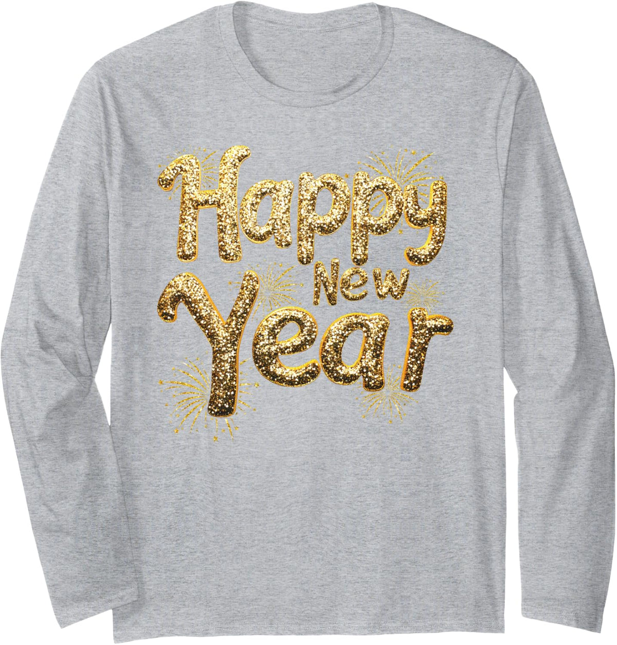 Happy New Year Funny Fireworks New Year Eve Party Men Women Long Sleeve T-Shirt - Adult Unisex Heather Grey