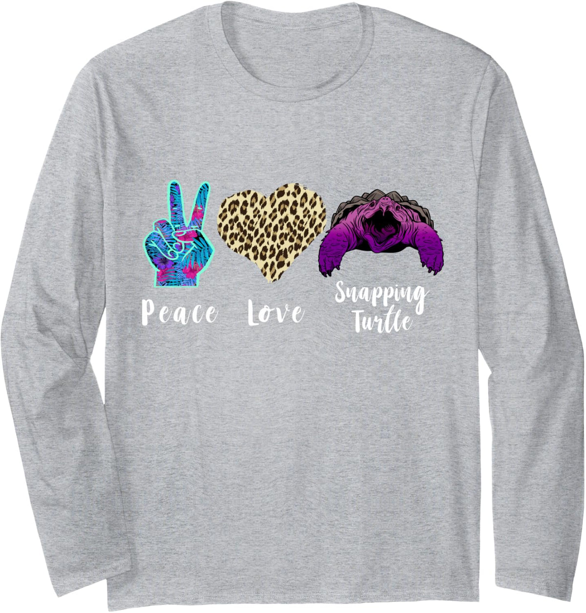 Snapping Turtle Leopard Love Peace Snapping Turtle Lover Long Sleeve T-Shirt - Adult Unisex Heather Grey