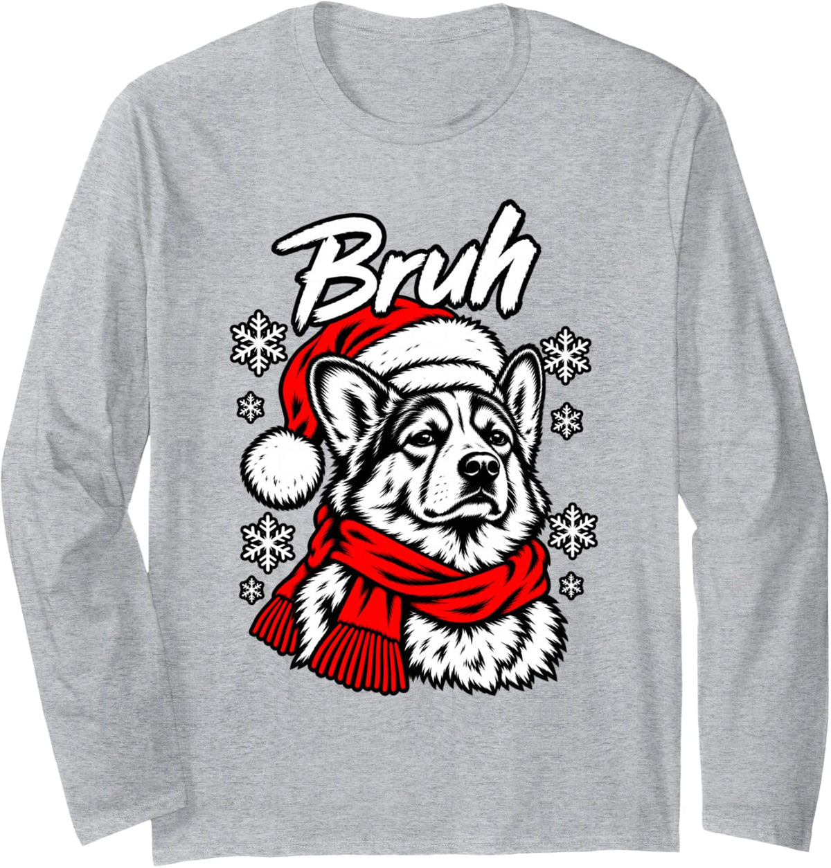 Bruh Unamused Pembroke Welsh Corgi Christmas Dog Tee Long Sleeve T-Shirt - Adult Unisex Heather Grey