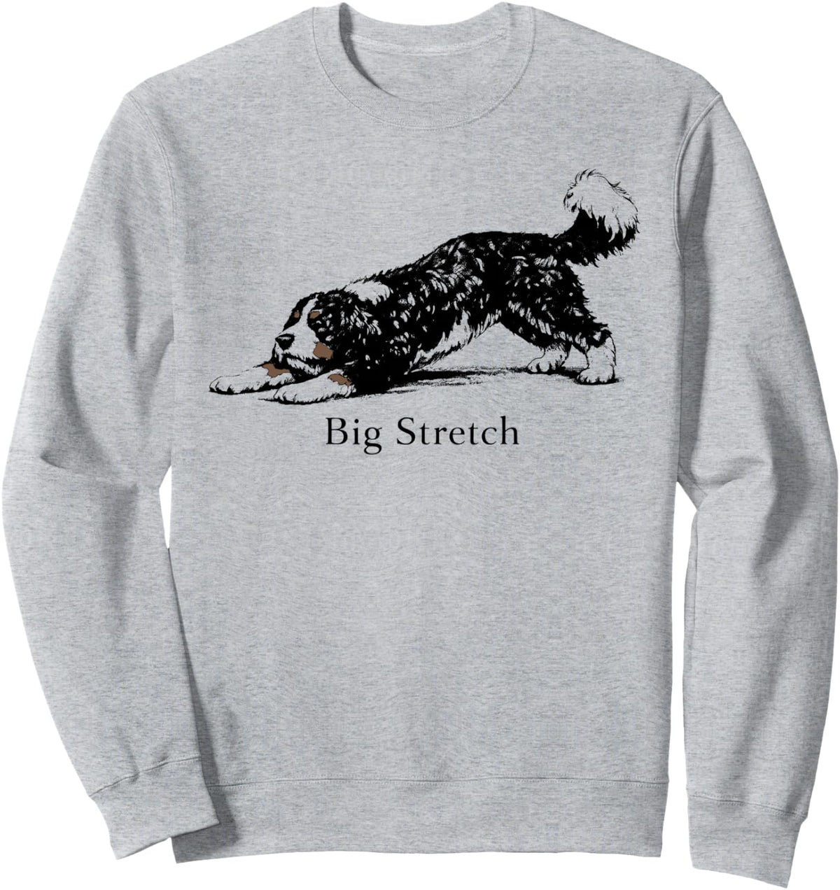 Big Stretch Bernedoodle Stretching Dog Art Pet Lover Design Sweatshirt - Adult Unisex Heather Grey