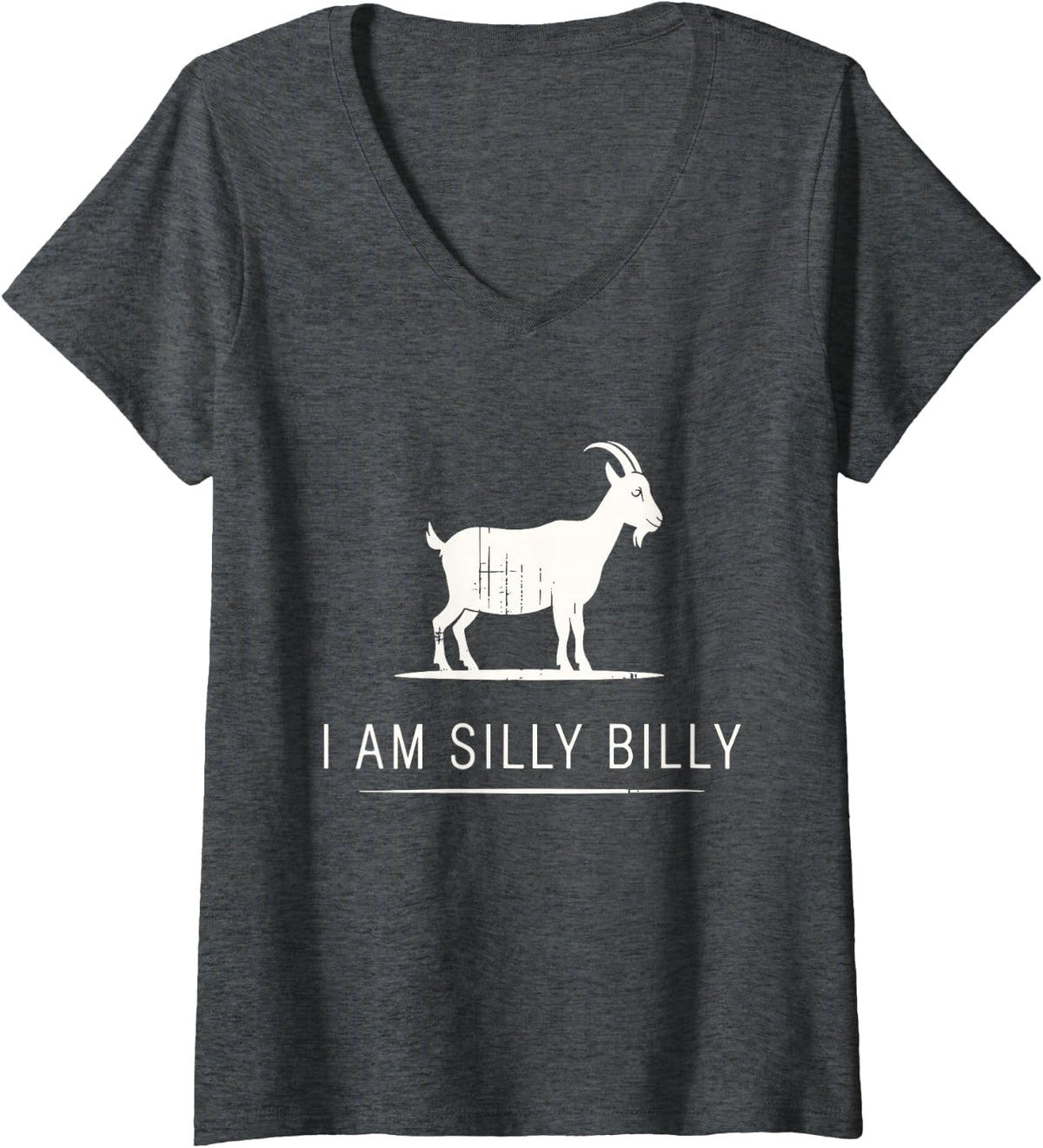 Women's I Am Silly Billy Funny Retro Goat Silhouette Meme Design V-Neck T-Shirt - Dark Heather Grey