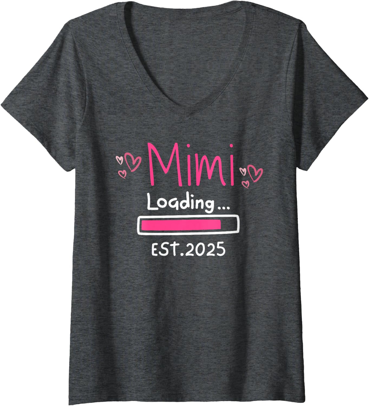 Women's Mimi Loading 2025 Bar Girl Pink New Baby Shower Party Future V-Neck T-Shirt - Dark Heather Grey