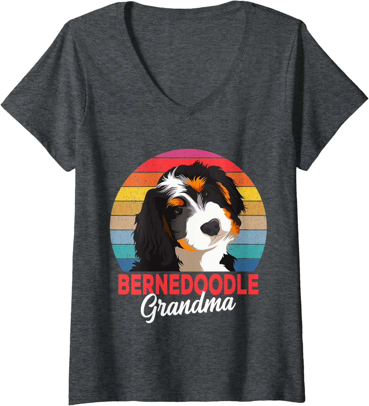 Womens Bernedoodle Grandma Dog Mom Owner Womens V-Neck T-Shirt - Dark Heather Grey