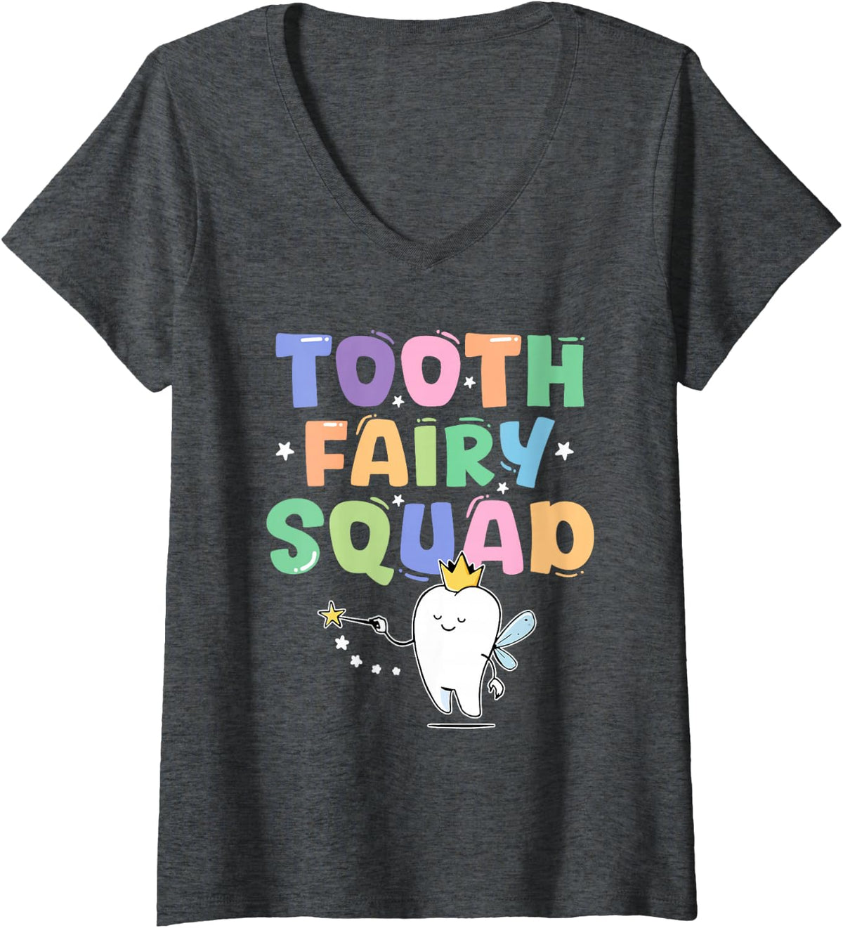 Women's Cute Tooth Fairy Squad Matching for Dentist Dental Assistant V-Neck T-Shirt - Dark Heather Grey