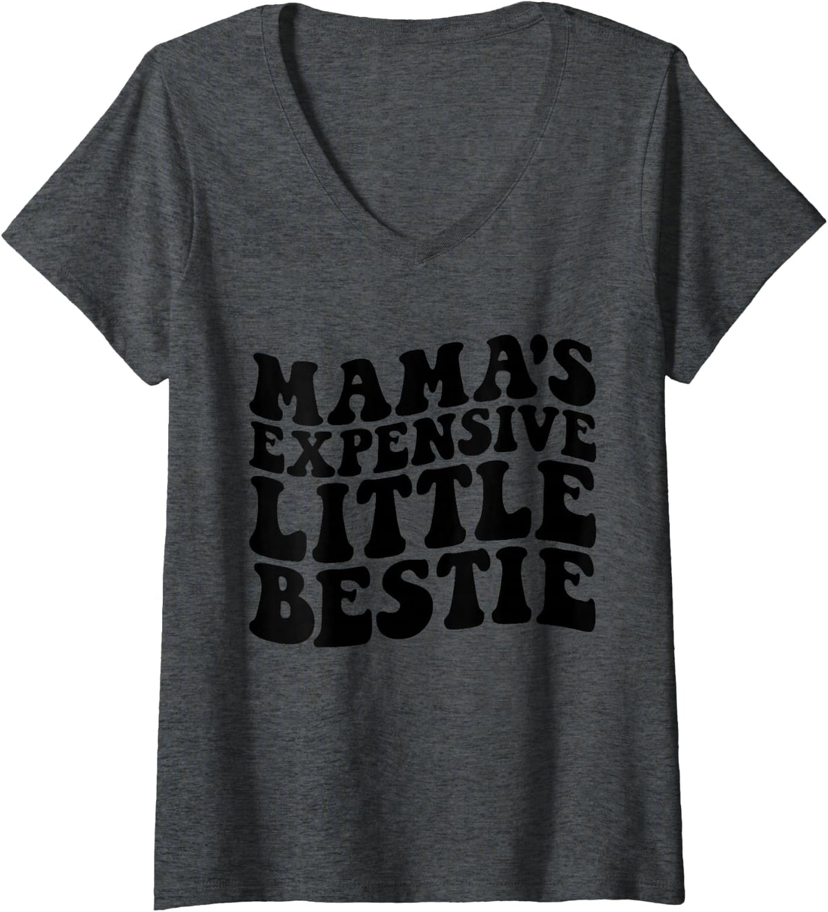 Women's Mama's Expensive Little Bestie Groovy Funny mom V-Neck T-Shirt - Dark Heather Grey