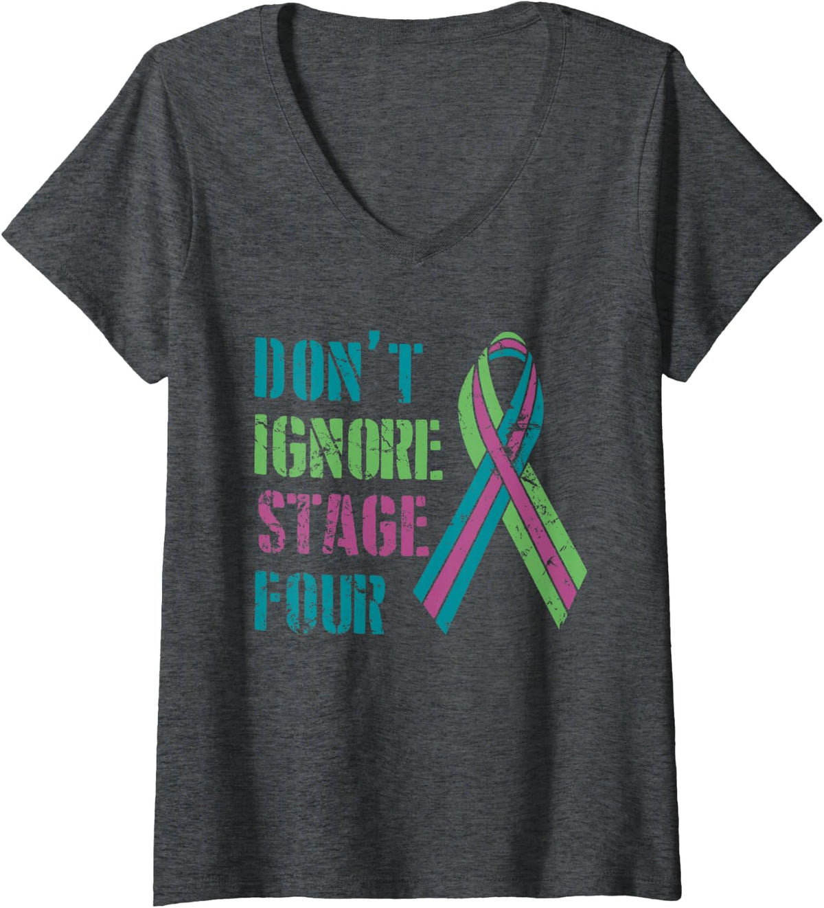 Women's Metastatic Breast Cancer Tee for Women & Men | Stage Four V-Neck T-Shirt - Dark Heather Grey