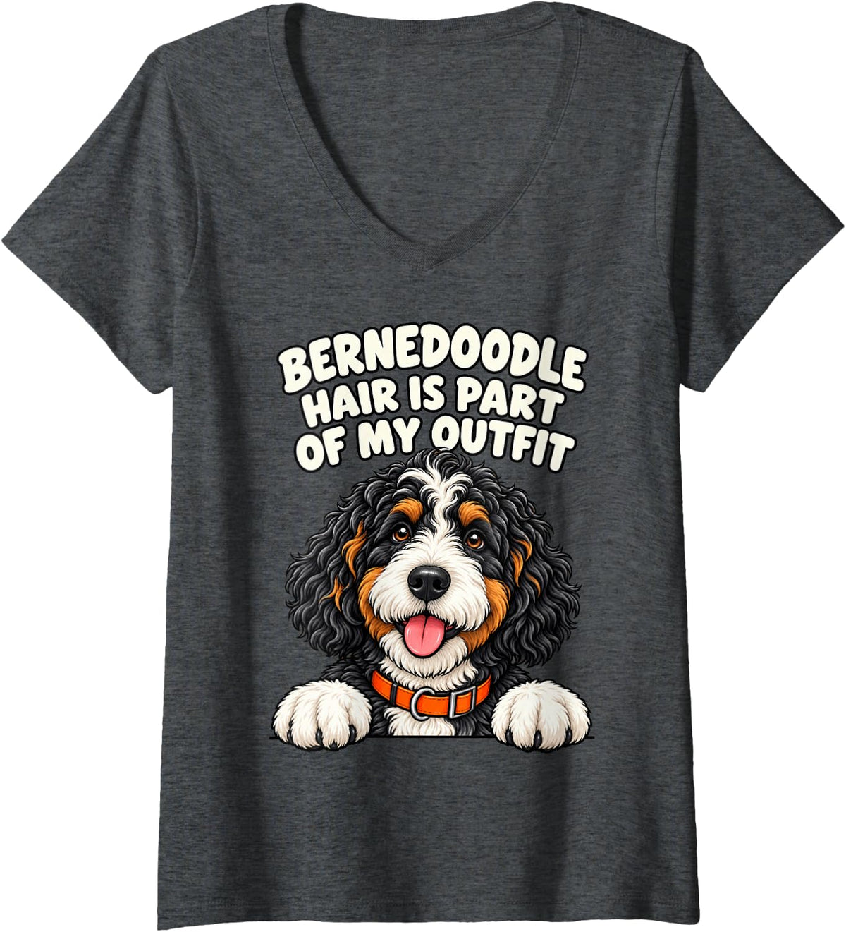 Women's Bernedoodle Hair is Part of My Outfit Dog Mom Doodle Girl V-Neck T-Shirt - Dark Heather Grey