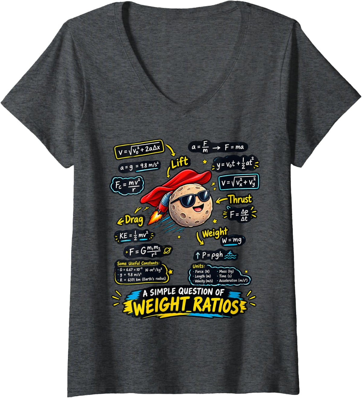 Women's Math Question of Weight Ratio Teacher Funny Sarcastic Saying V-Neck T-Shirt - Dark Heather Grey